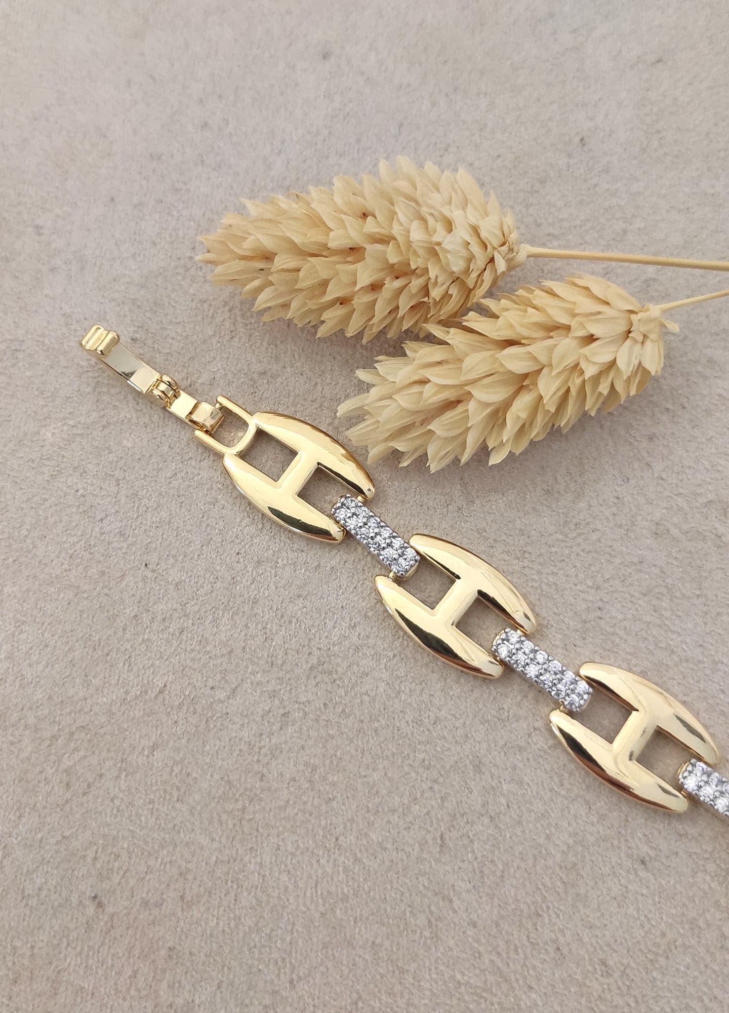Gold and Rhodium Plated (double color) Zircon Stone Bracelet on Brass