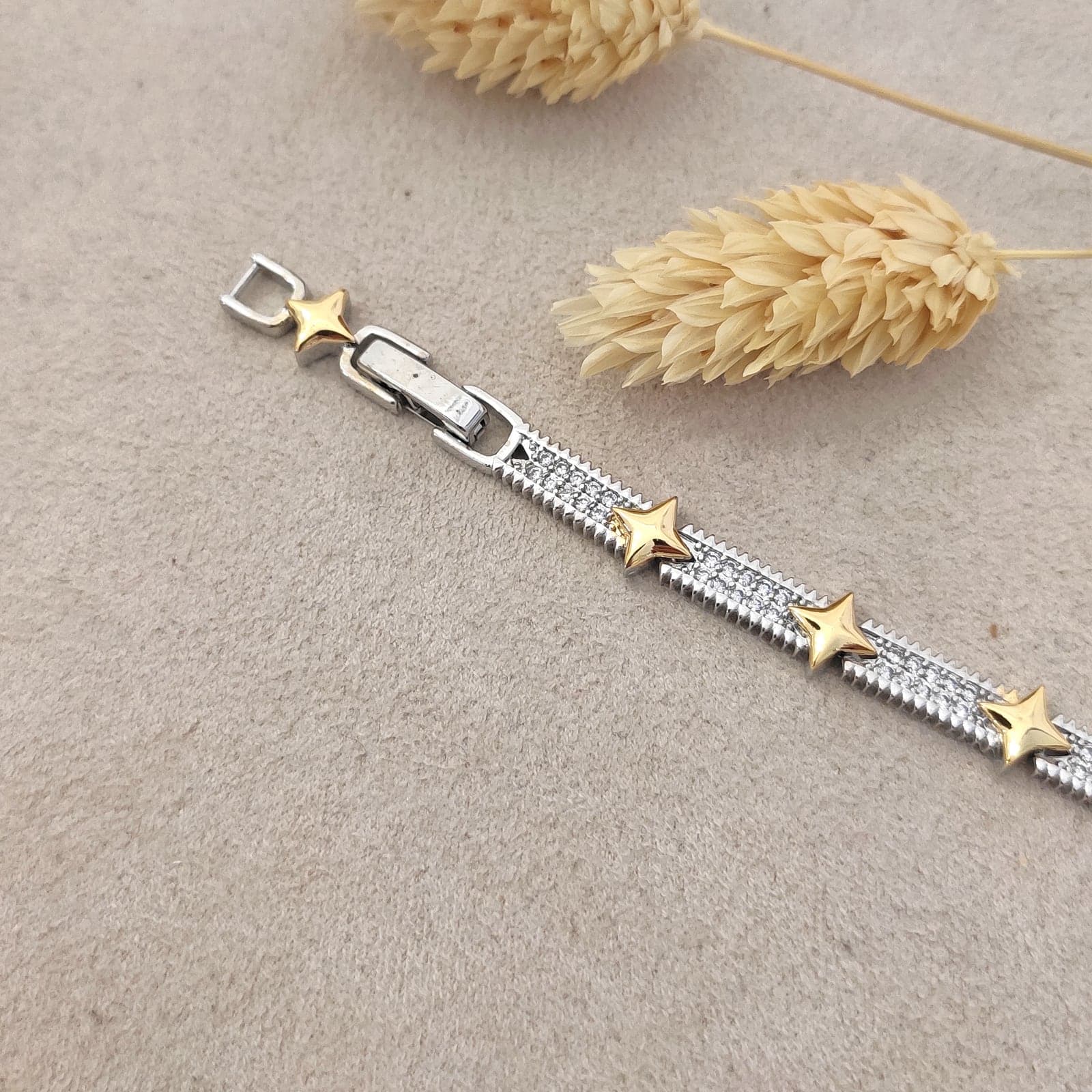 Gold Plated (Double Color) Zircon Stone Star Sequence Bracelet on Brass