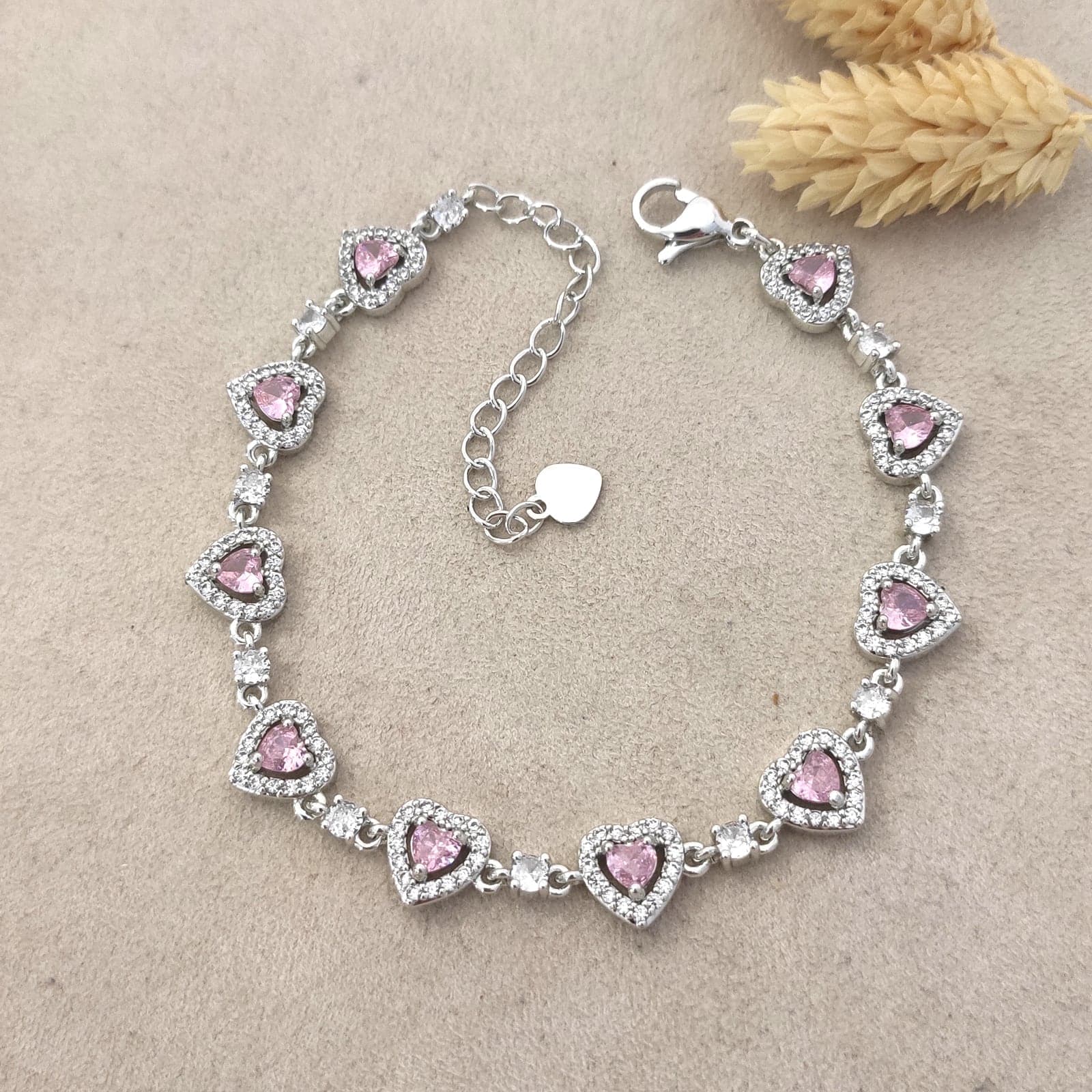 Rhodium Plated Heart Bracelet with Zircon Stones on Brass