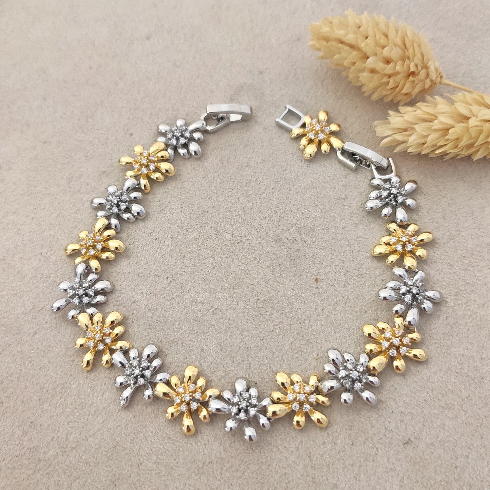 Gold and Rhodium Plated (double color) Zircon Stone Bracelet on Brass