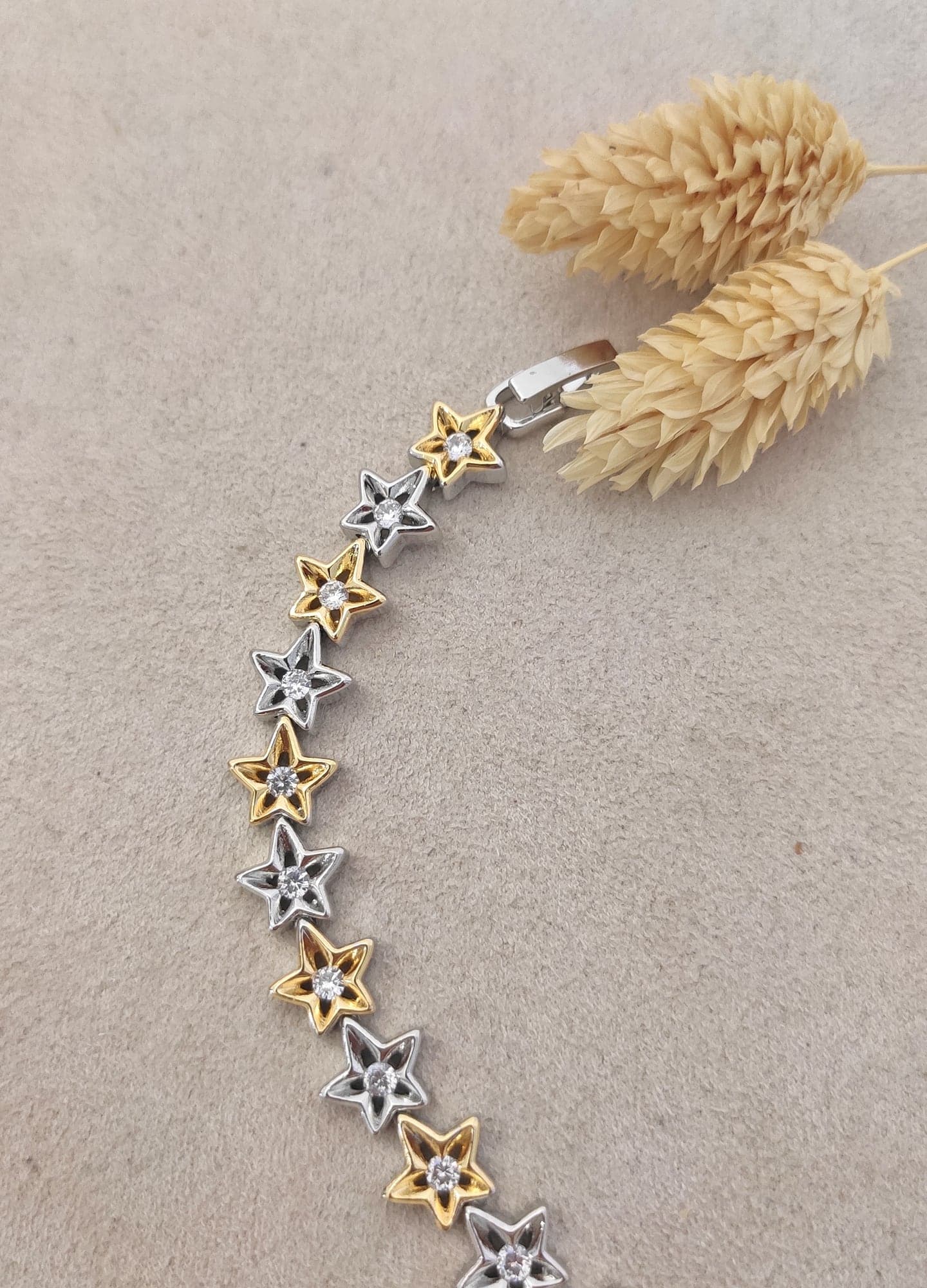Gold and Rhodium Plated (double color) Zircon Stone Star Bracelet on Brass