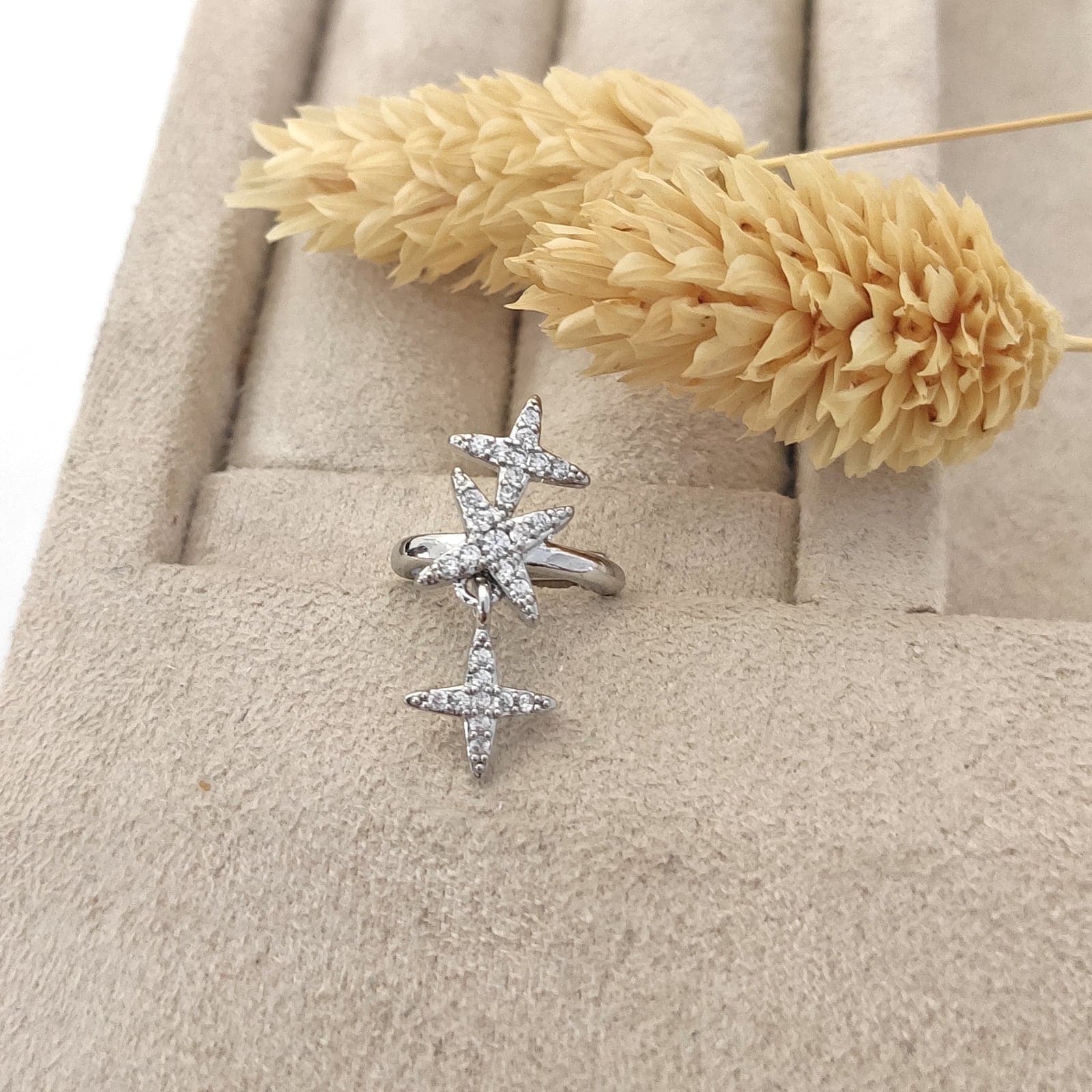 Rhodium Plated Zircon Stone Star Cartilage Earrings in Brass