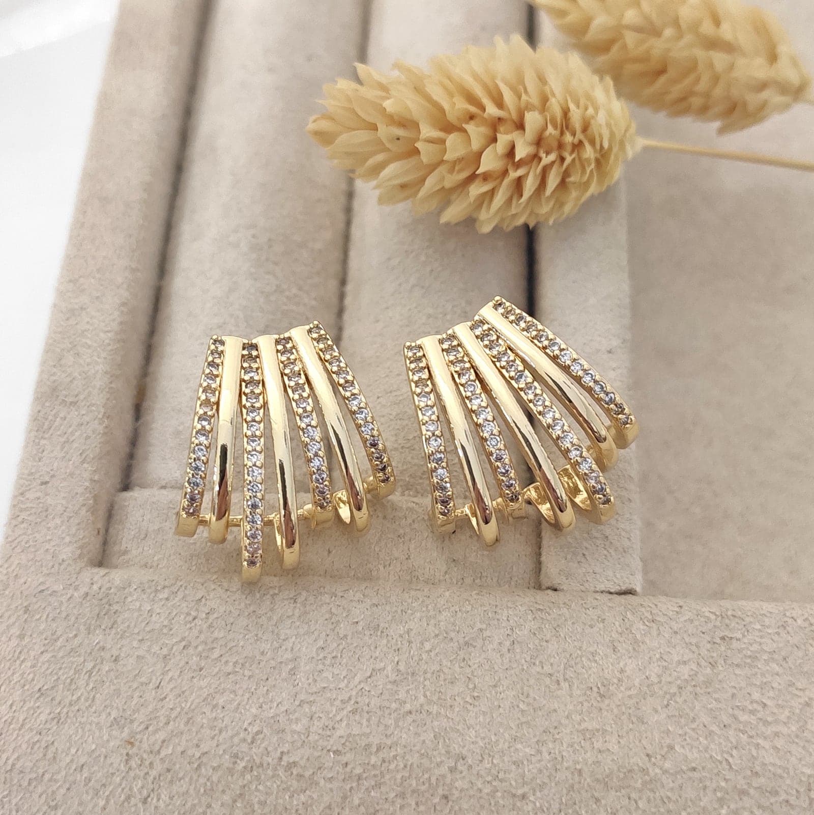 Gold Plated Zircon Stone Earrings on Brass
