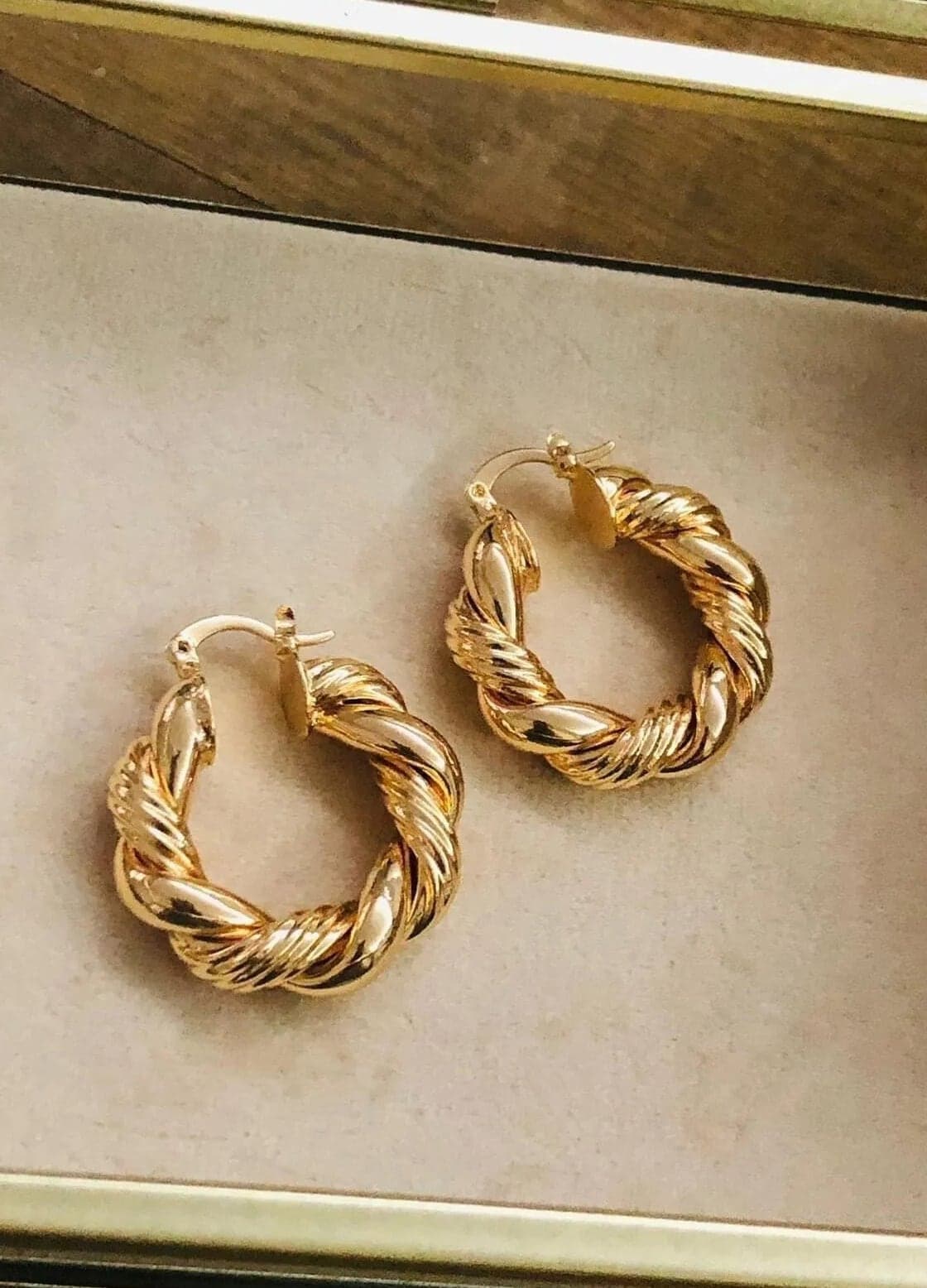 Gold Plated Auger Model Hoop Earrings on Brass