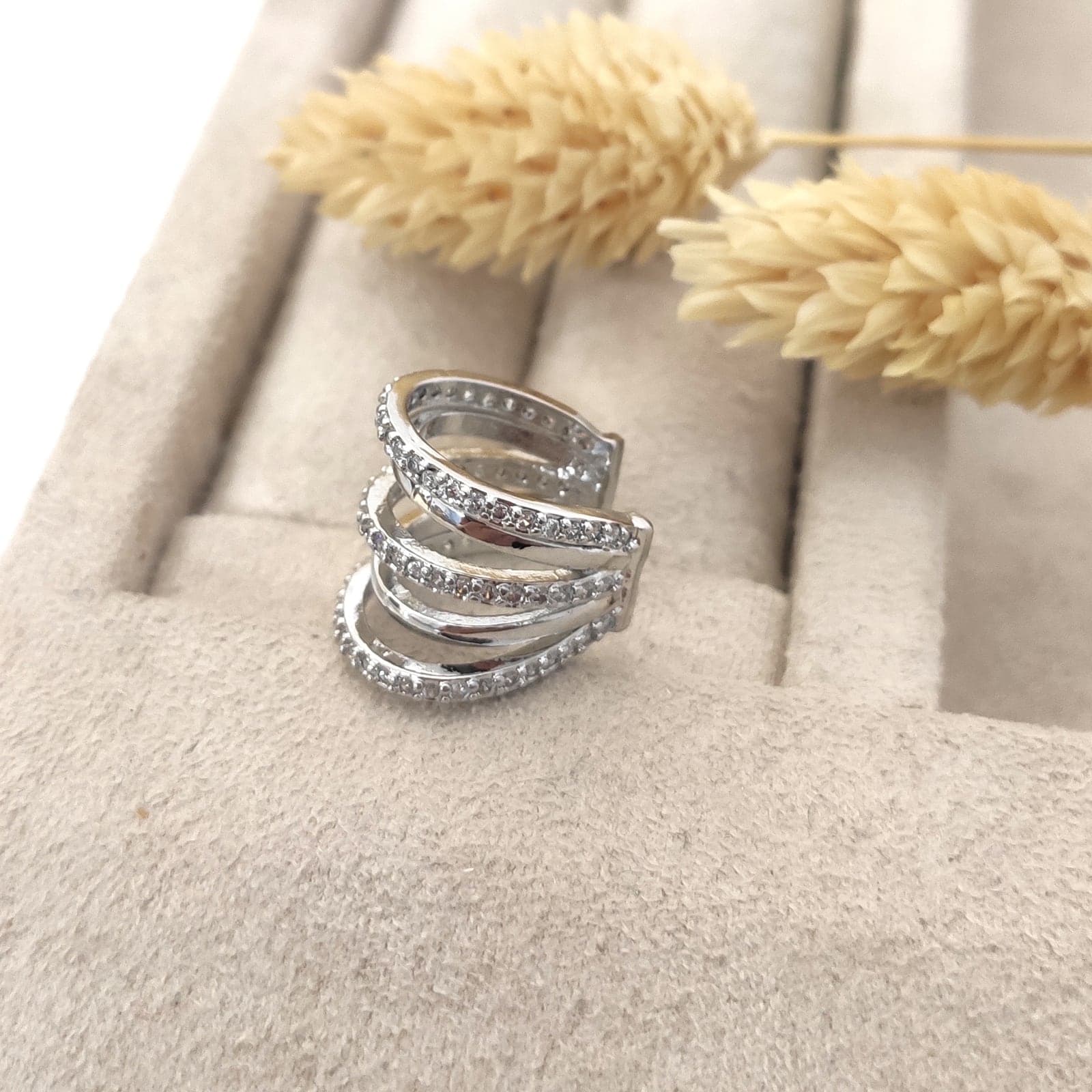Rhodium Plated Zircon Stone Spiral Cartilage Earrings in Brass