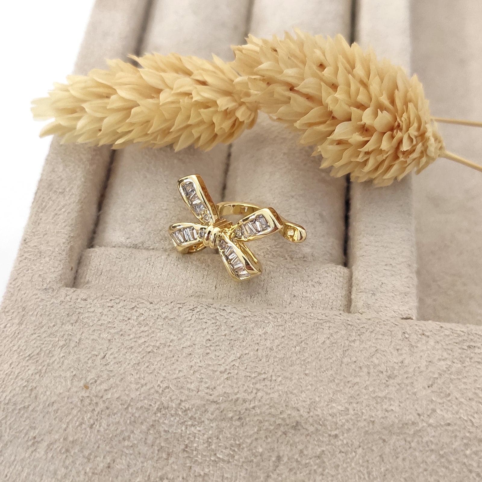 Brass Gold Plated Zircon Stone Bow Earrings with Cartilage
