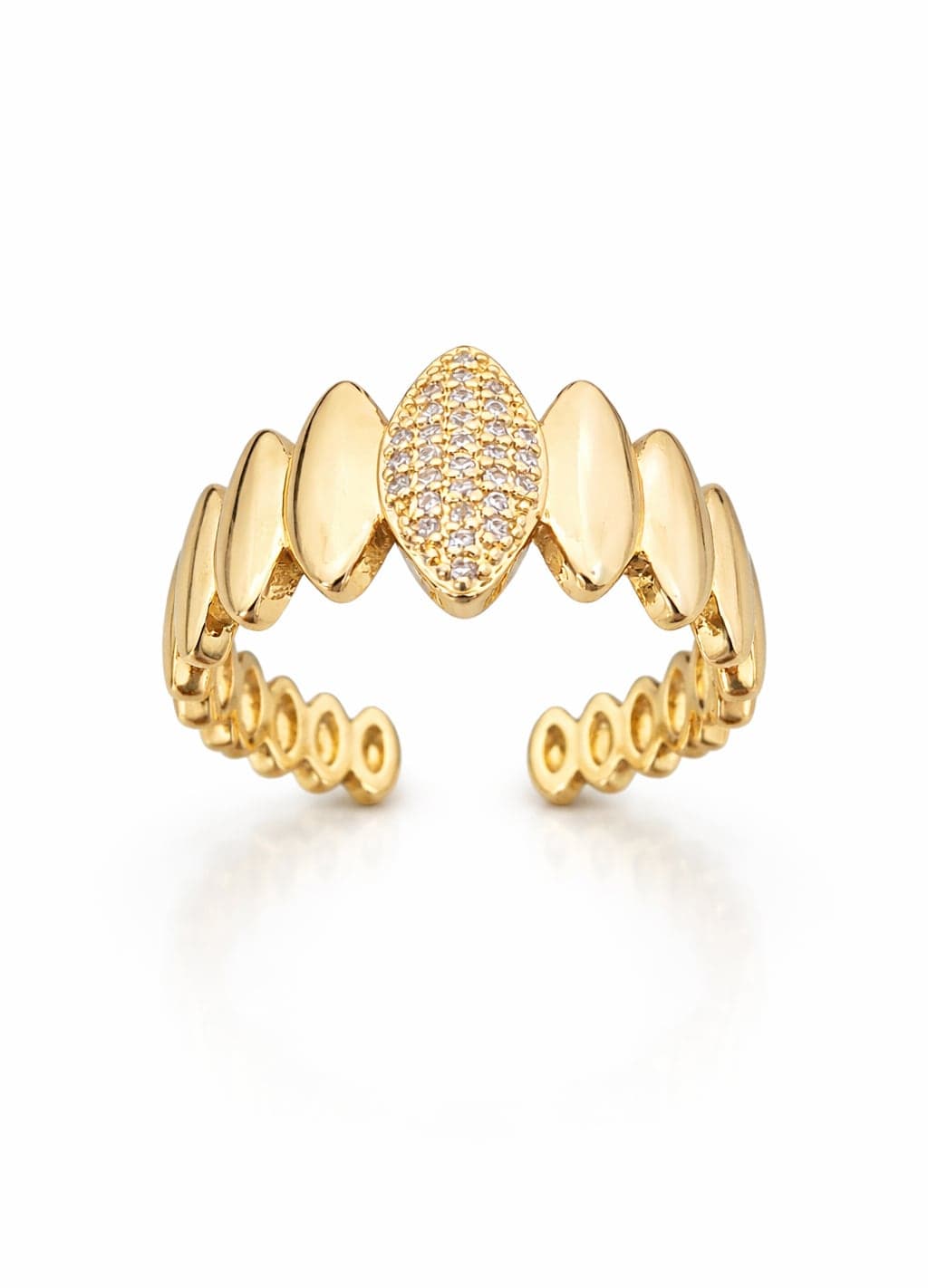 Thick Adjustable Brass Ring with Gold Plated Zircon Stones