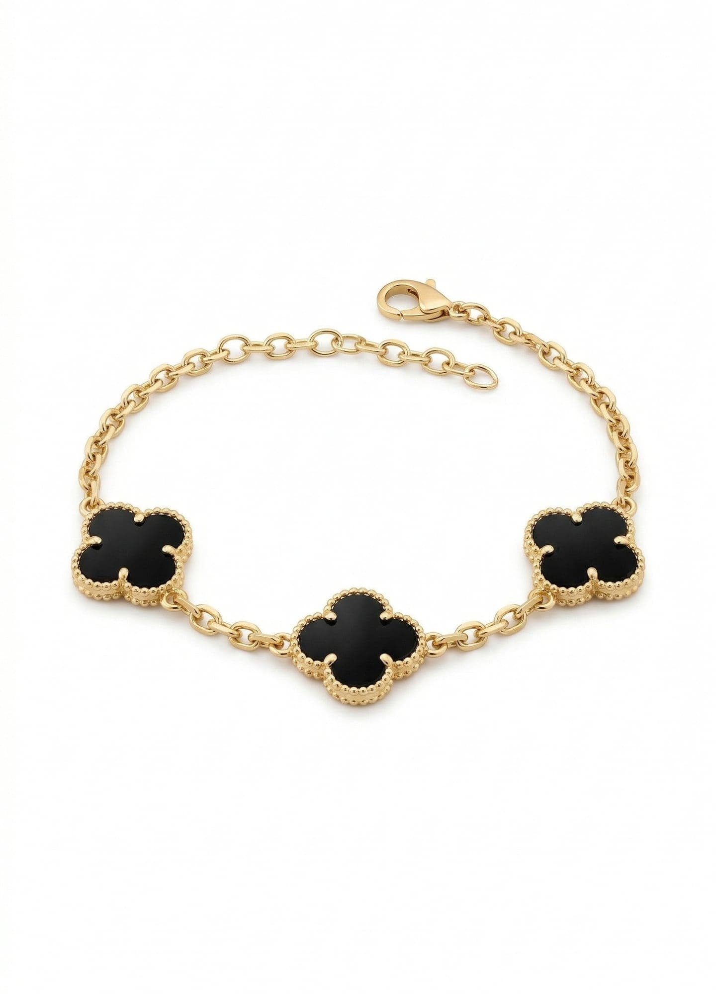Gold Plated Mother of Pearl Stone Clover Detailed Bracelet on Brass