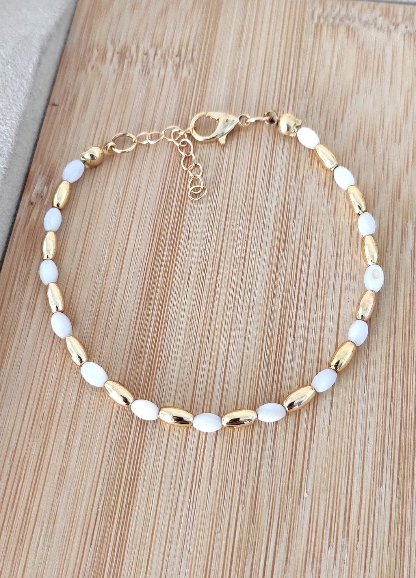 Gold-Plated Brass, Mother-of-Pearl Stone Bracelet