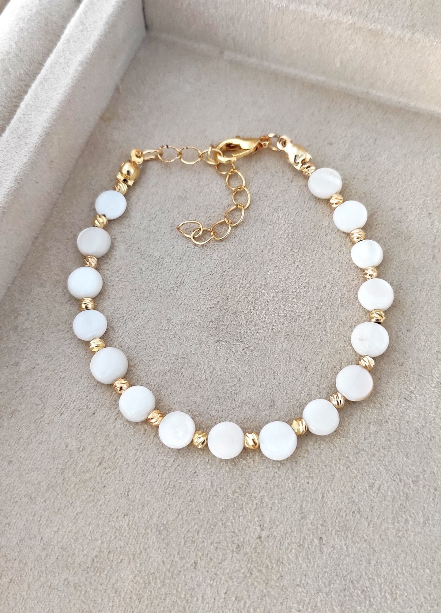 Gold-Plated Brass, Mother-of-Pearl Stone Bracelet