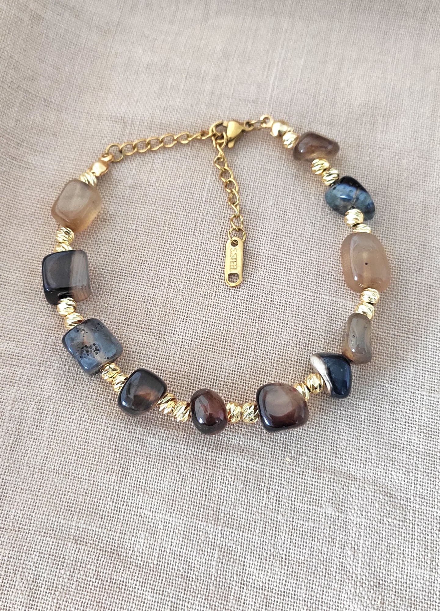 Gold-Plated Brass, Agate Stone Bracelet