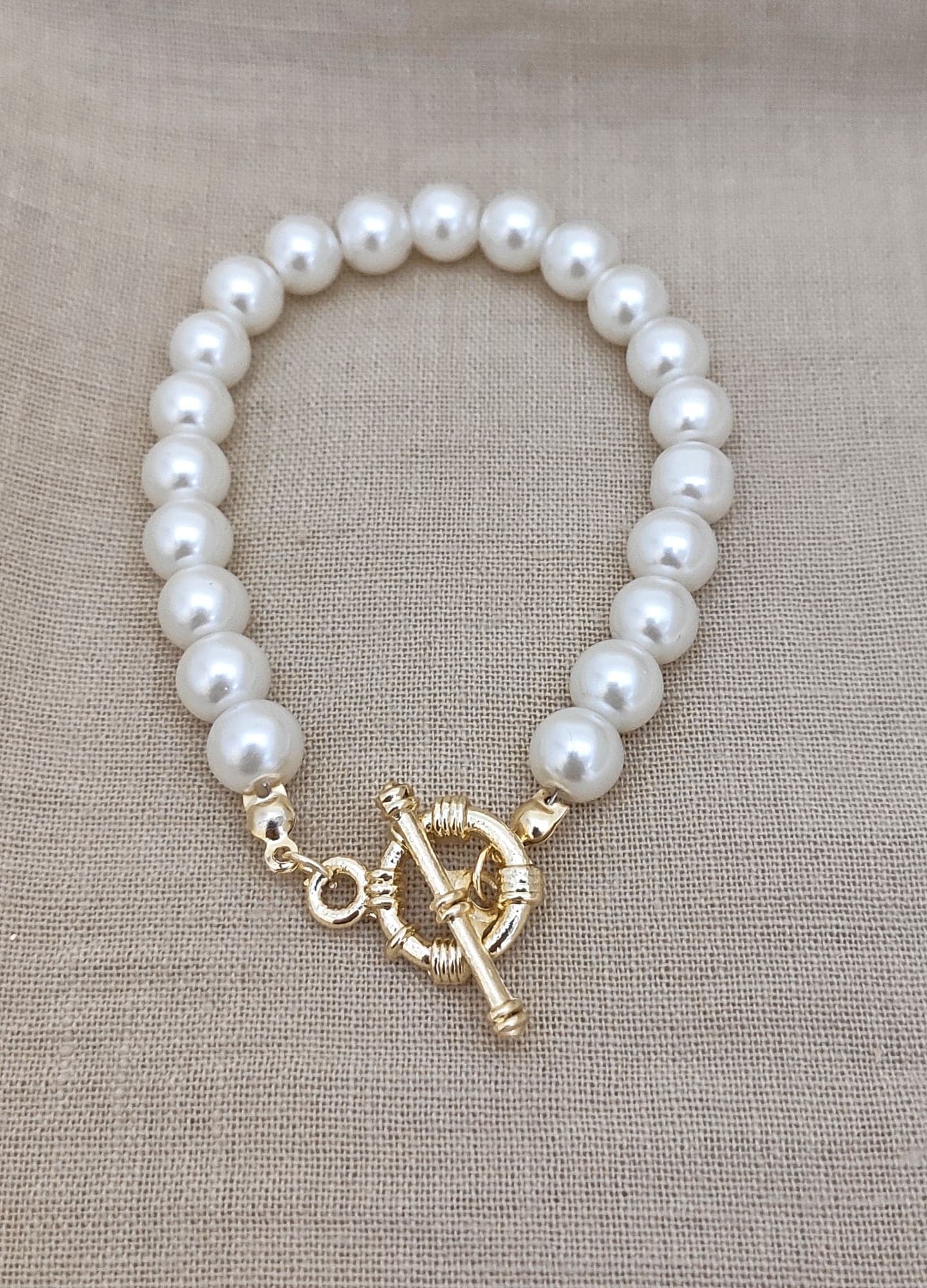Gold-Plated Brass, Plastic Pearl-Studded Bracelet