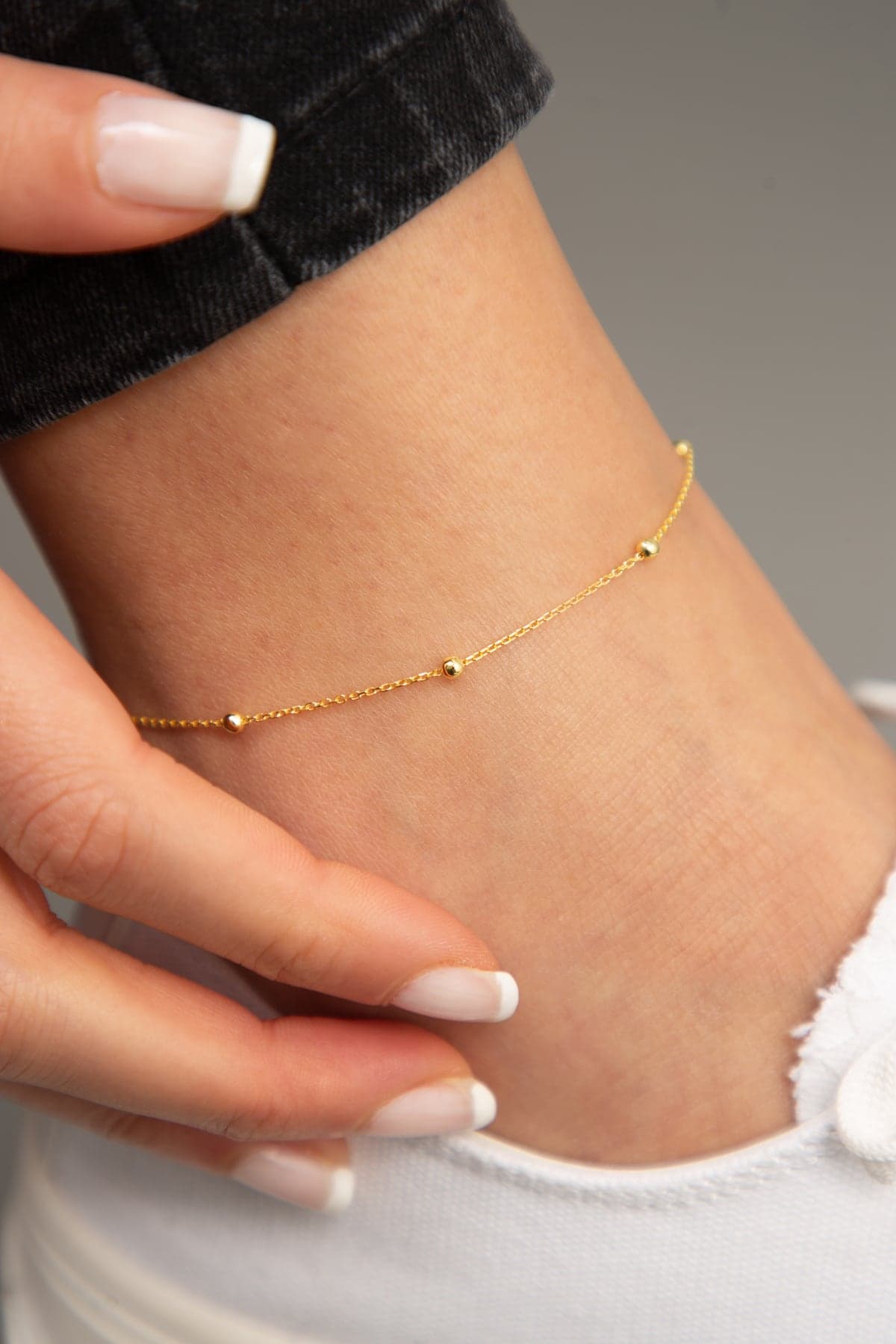 Gold Plated Brass Anklet with Gold Ball Detail
