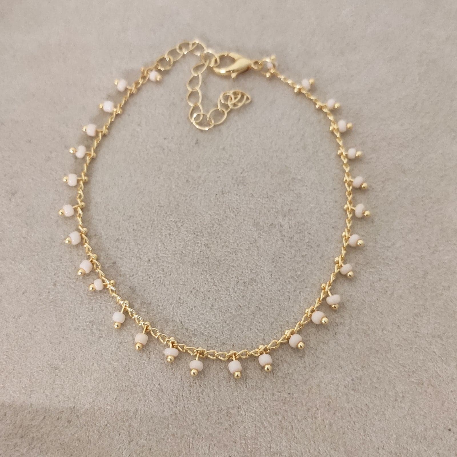 Gold Plated Crystal Stone Arranged Chain Anklet on Brass