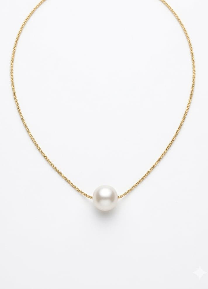Gold Plated Plastic Pearl Dangle Necklace in Brass