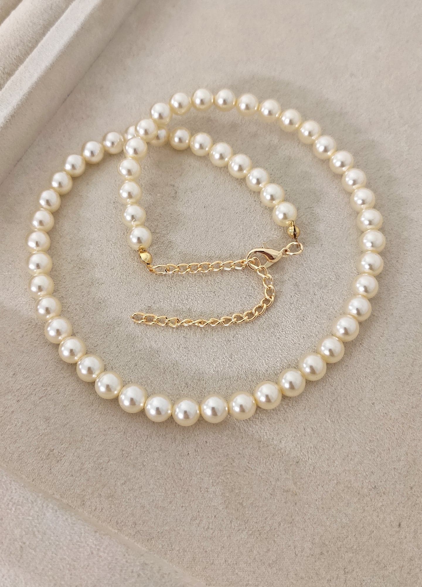 Gold Plated Pearl String Necklace on Brass