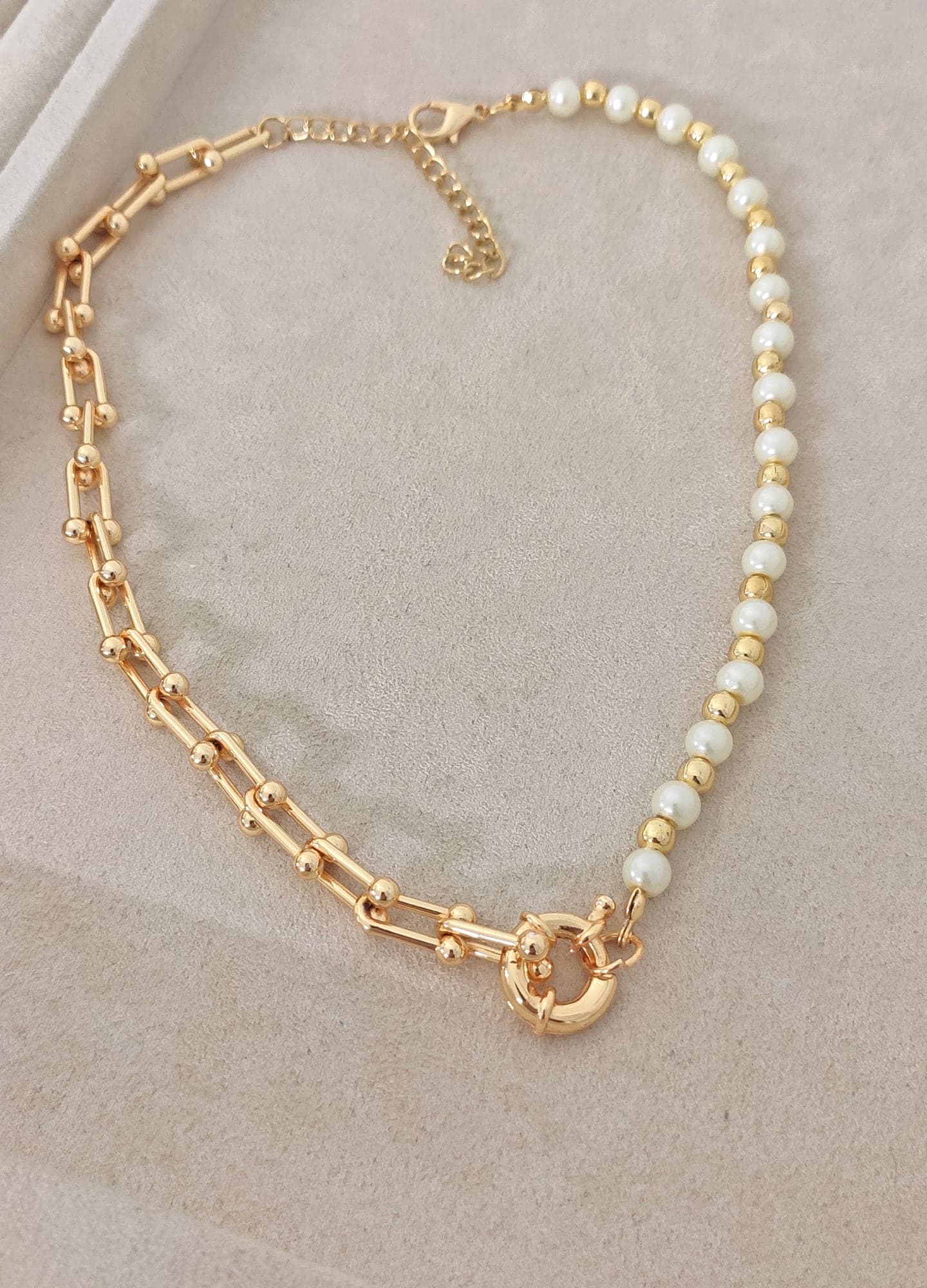 Gold Plated Pearl String Necklace on Brass
