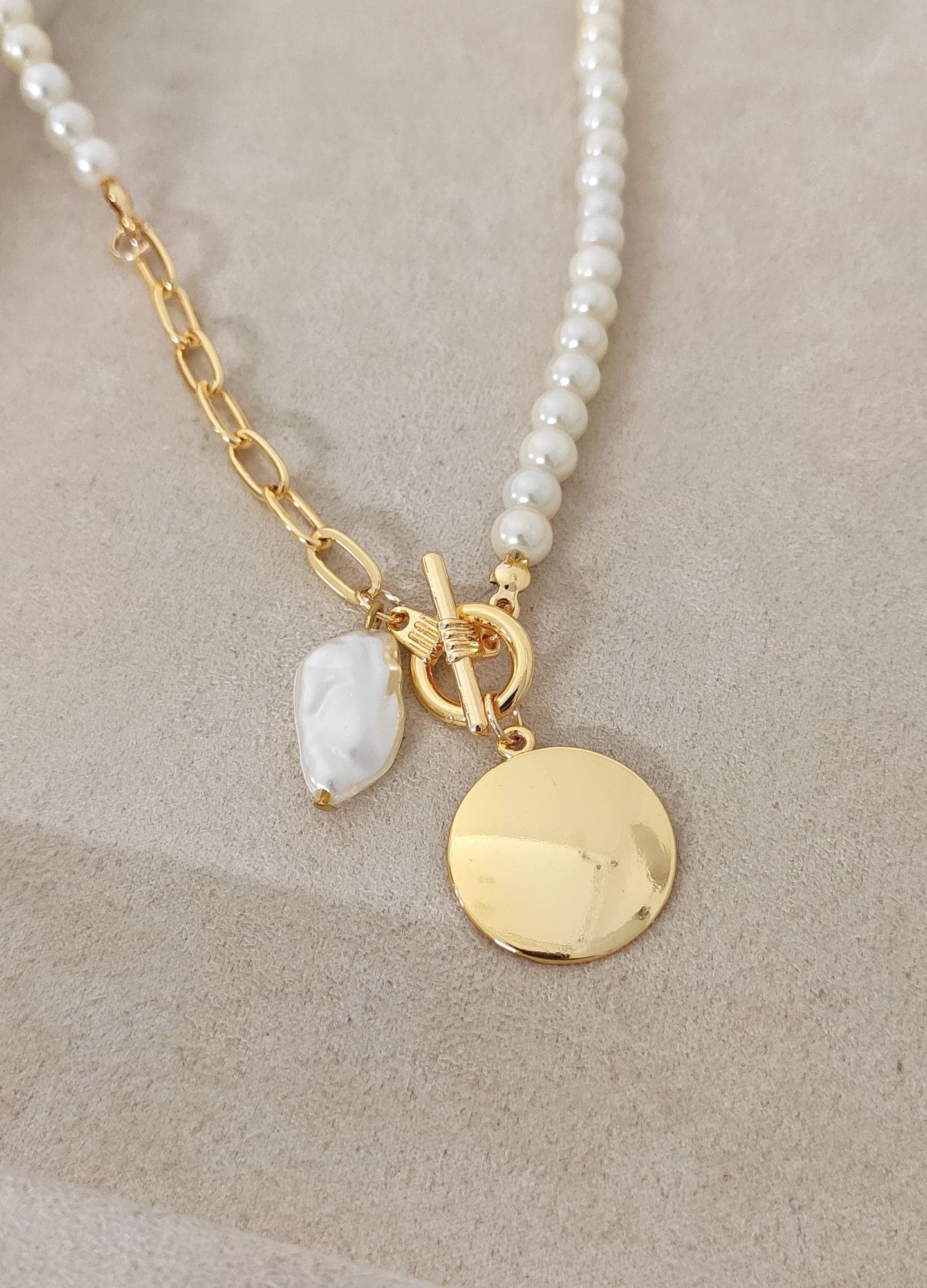 Gold Plated Pearl String Necklace on Brass