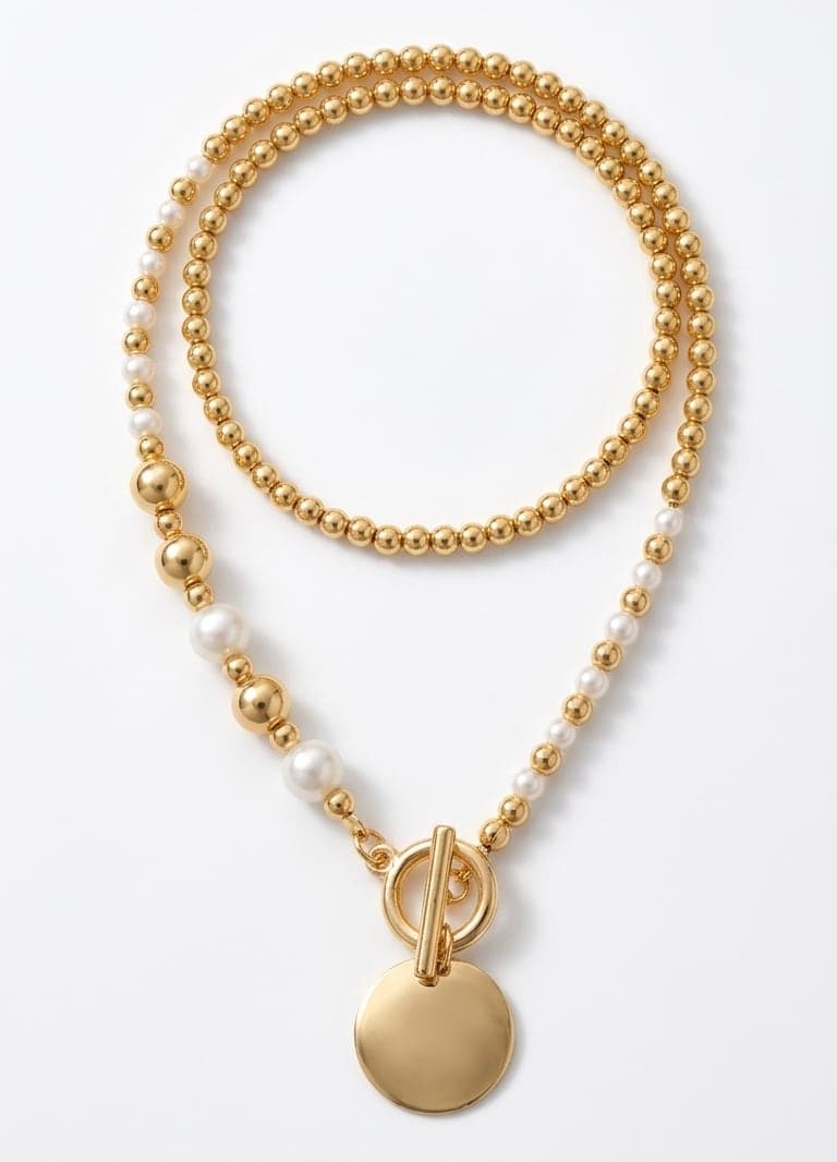 Gold Plated Pearl String Necklace on Brass