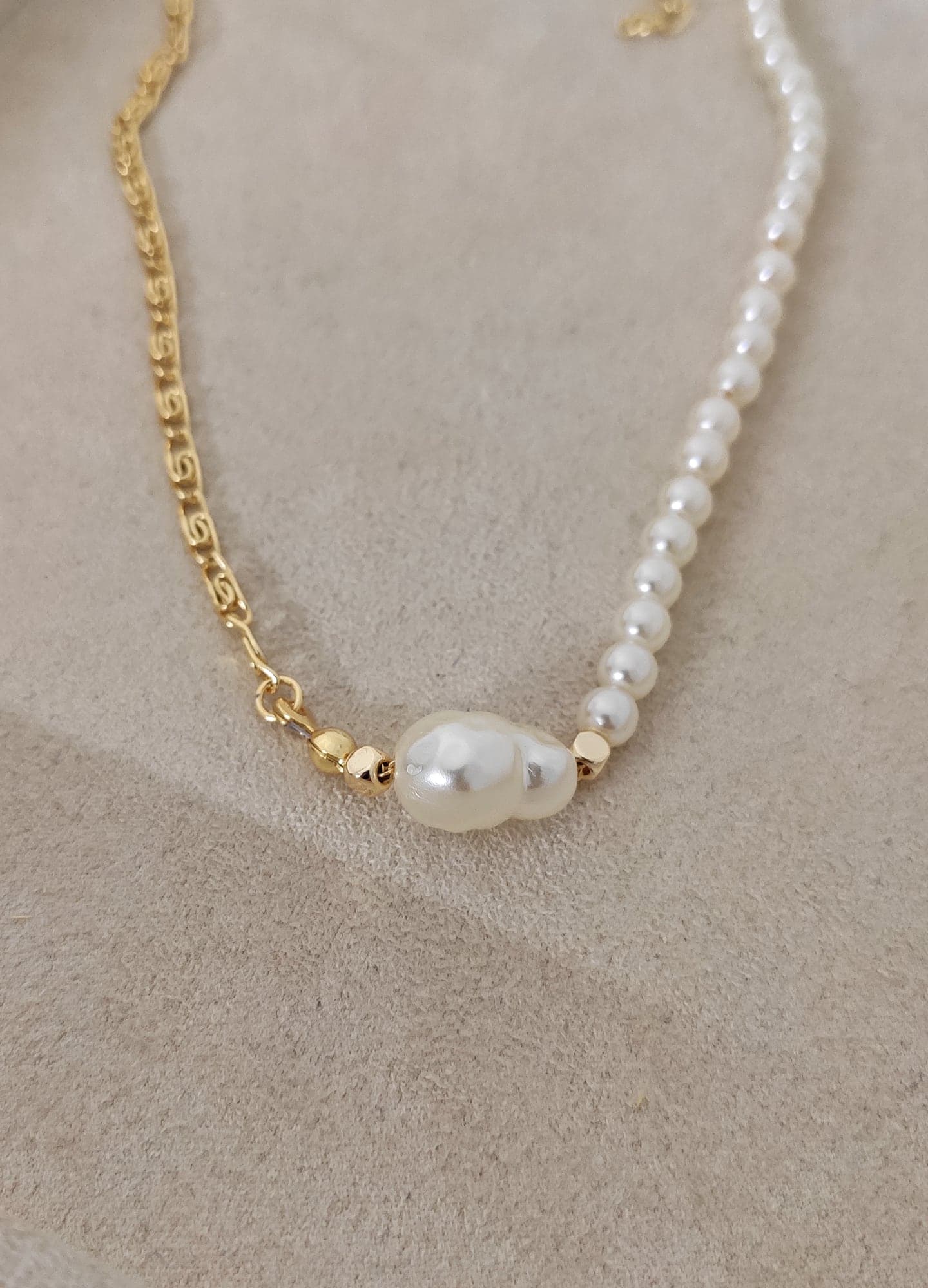 Gold Plated Pearl String Necklace on Brass