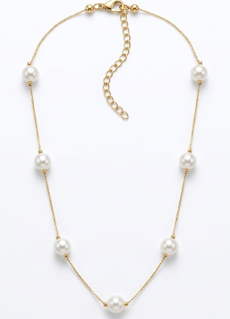 Gold Plated Pearl String Necklace on Brass