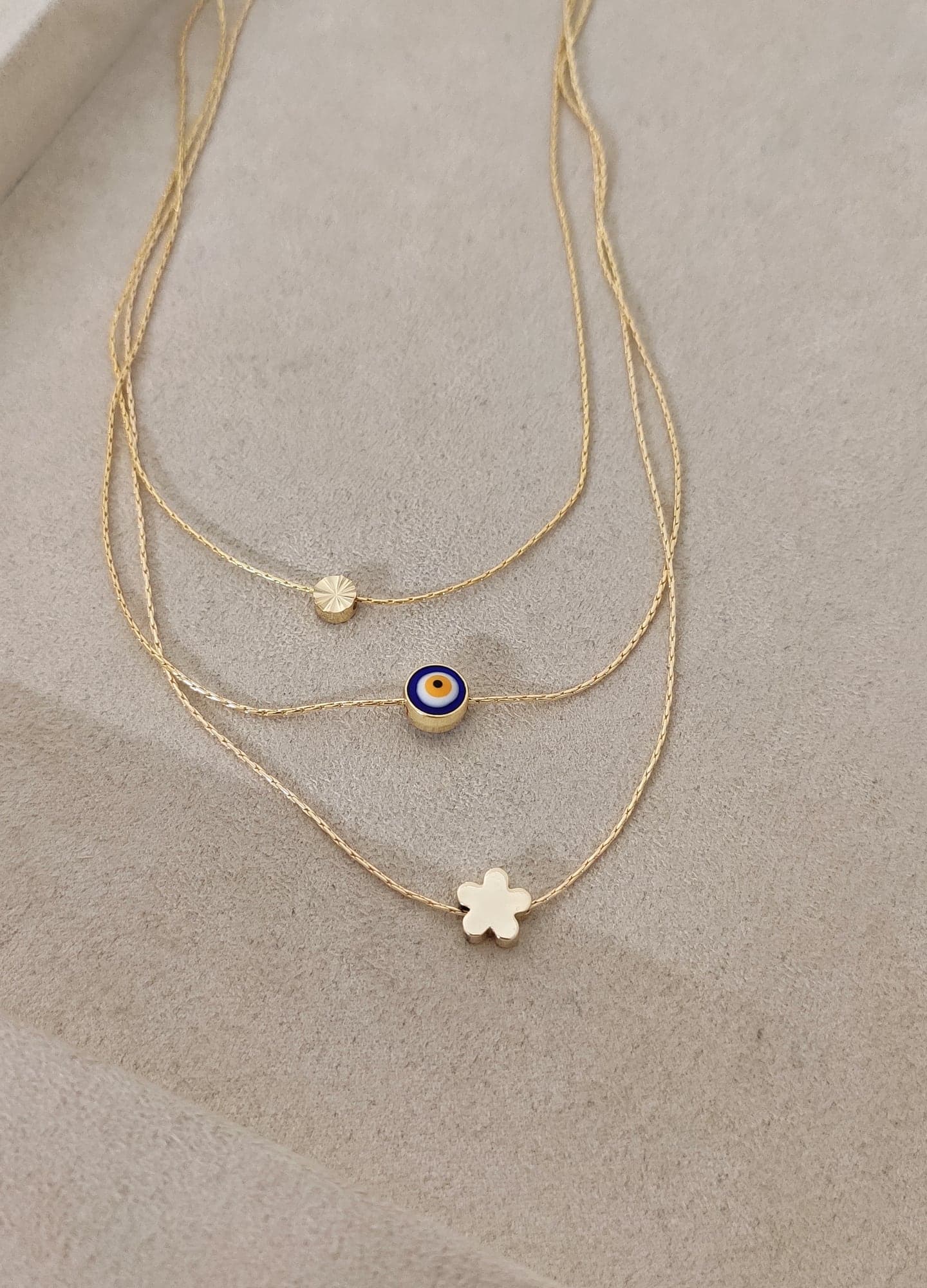 Brass Gold Plated Evil Eye Beads and Star Pendant Necklace