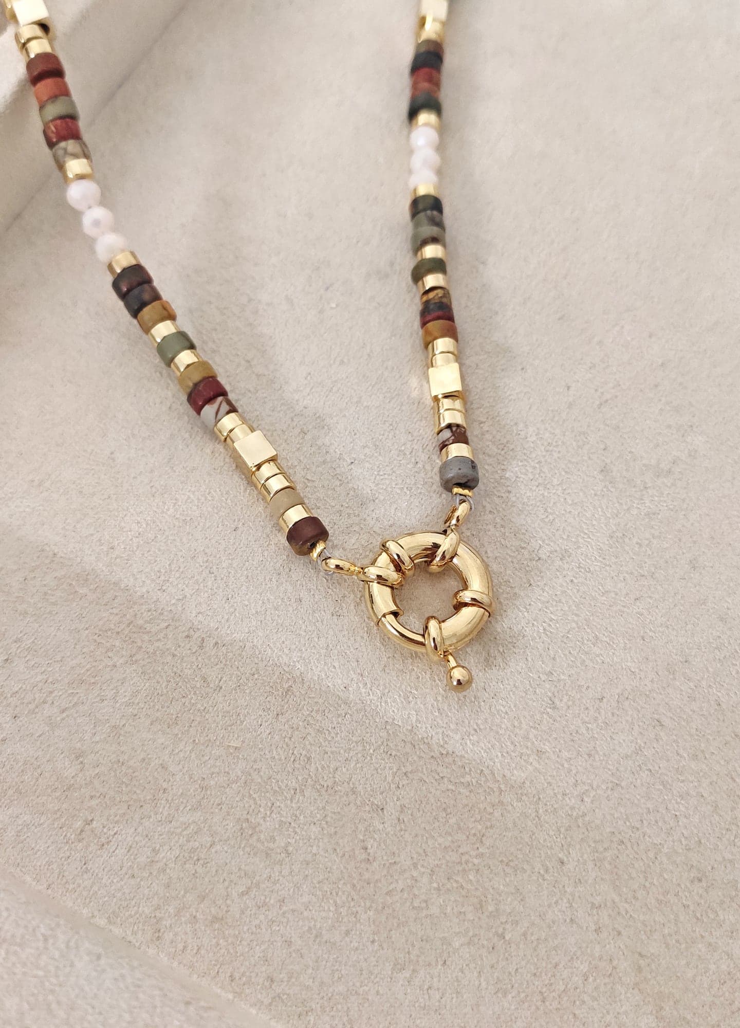 Brass Gold Plated Variasite Stone Necklace