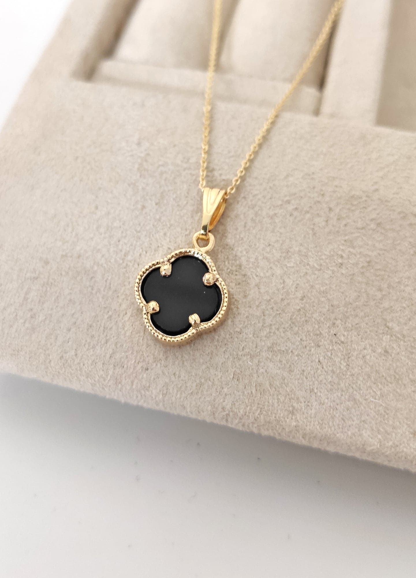 Gold Plated Brass Clover Pendant Necklace with Mother-of-Pearl Pearl