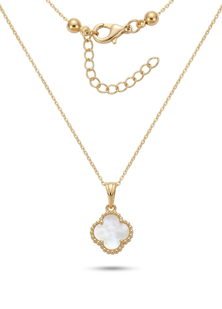 Gold Plated Brass Clover Pendant Necklace with Mother-of-Pearl Pearl