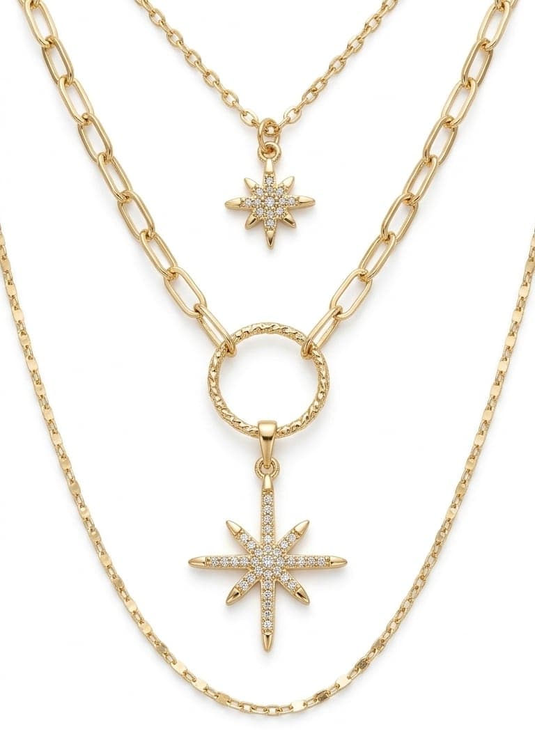 Gold Plated Brass Zircon Stone Pole Star Pendant Necklace
