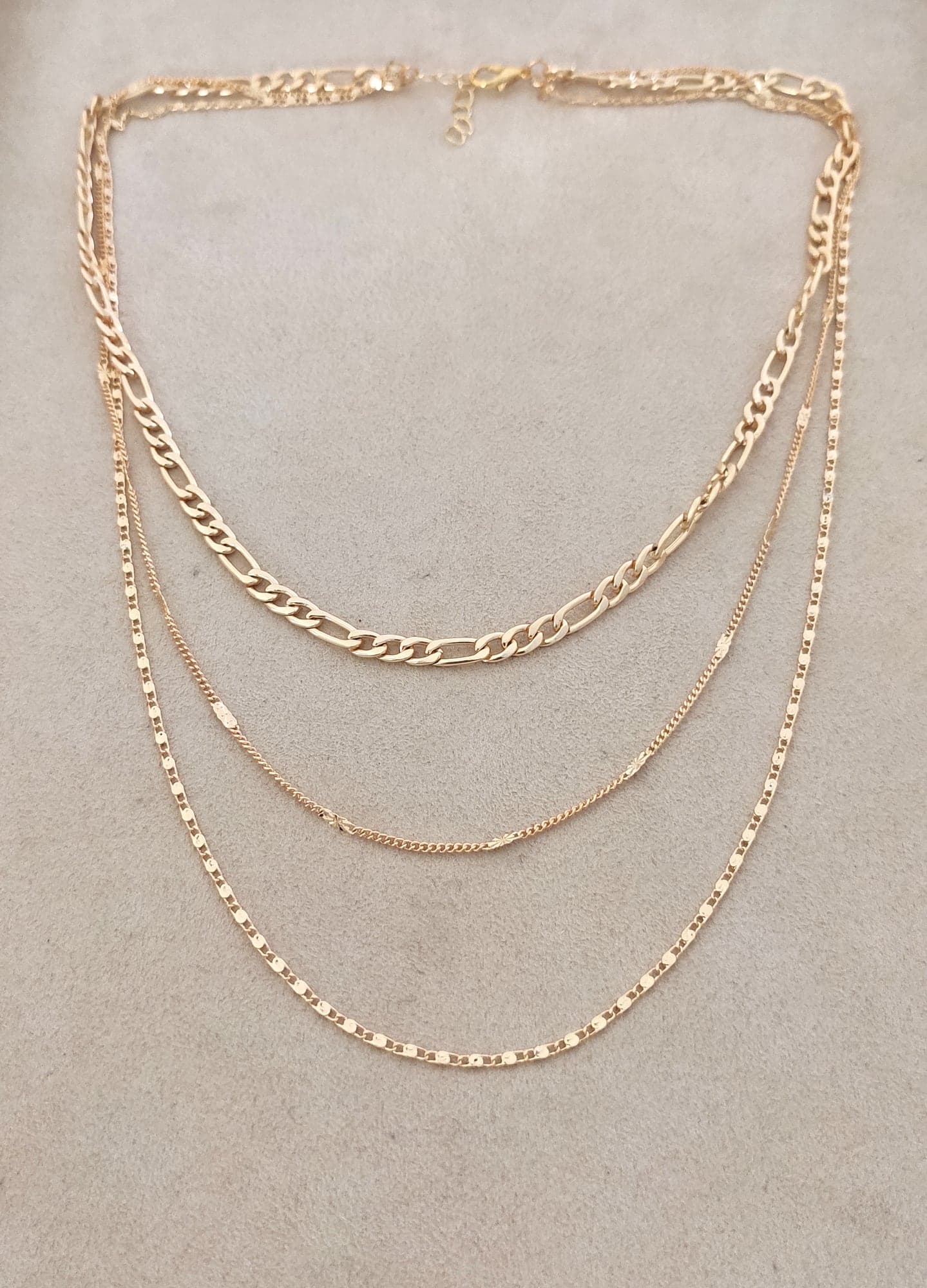 Gold Plated Brass Triple Necklace