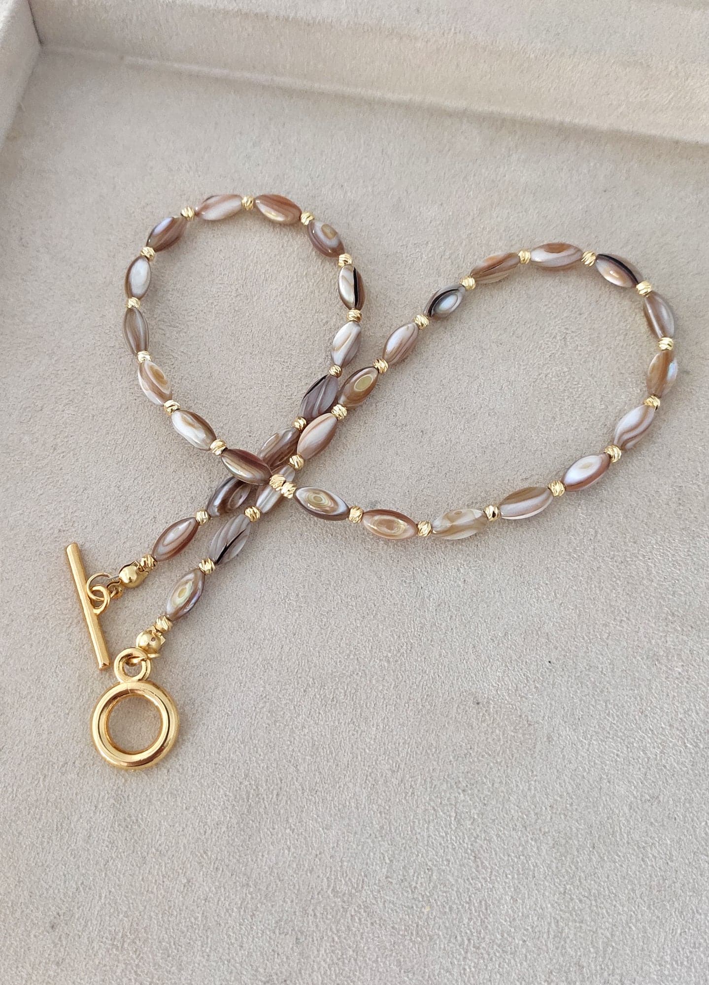 Gold-Plated Brass, Mother-of-Pearl Stone Necklace