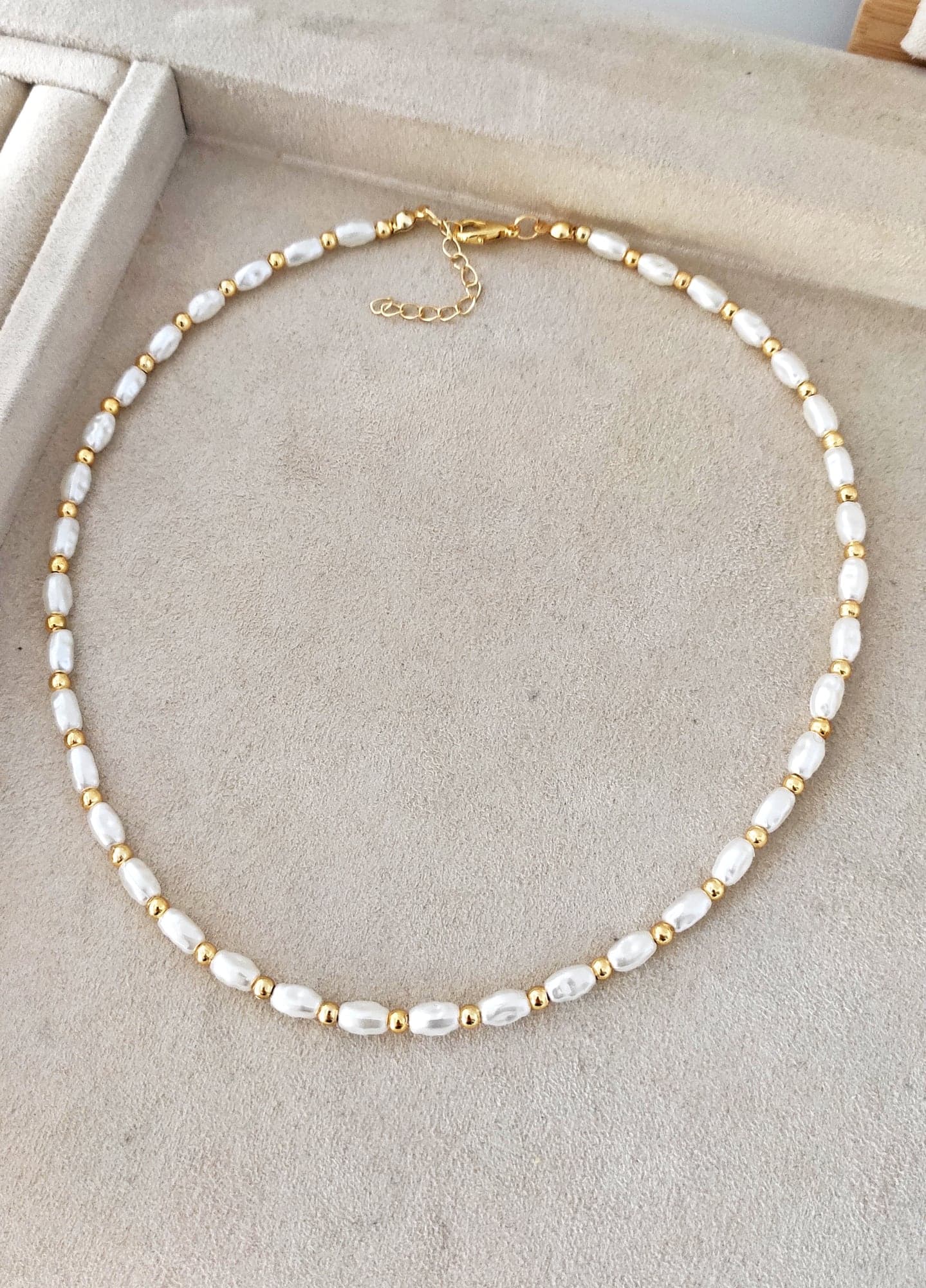 Gold-Plated Brass, Plastic Pearl Necklace