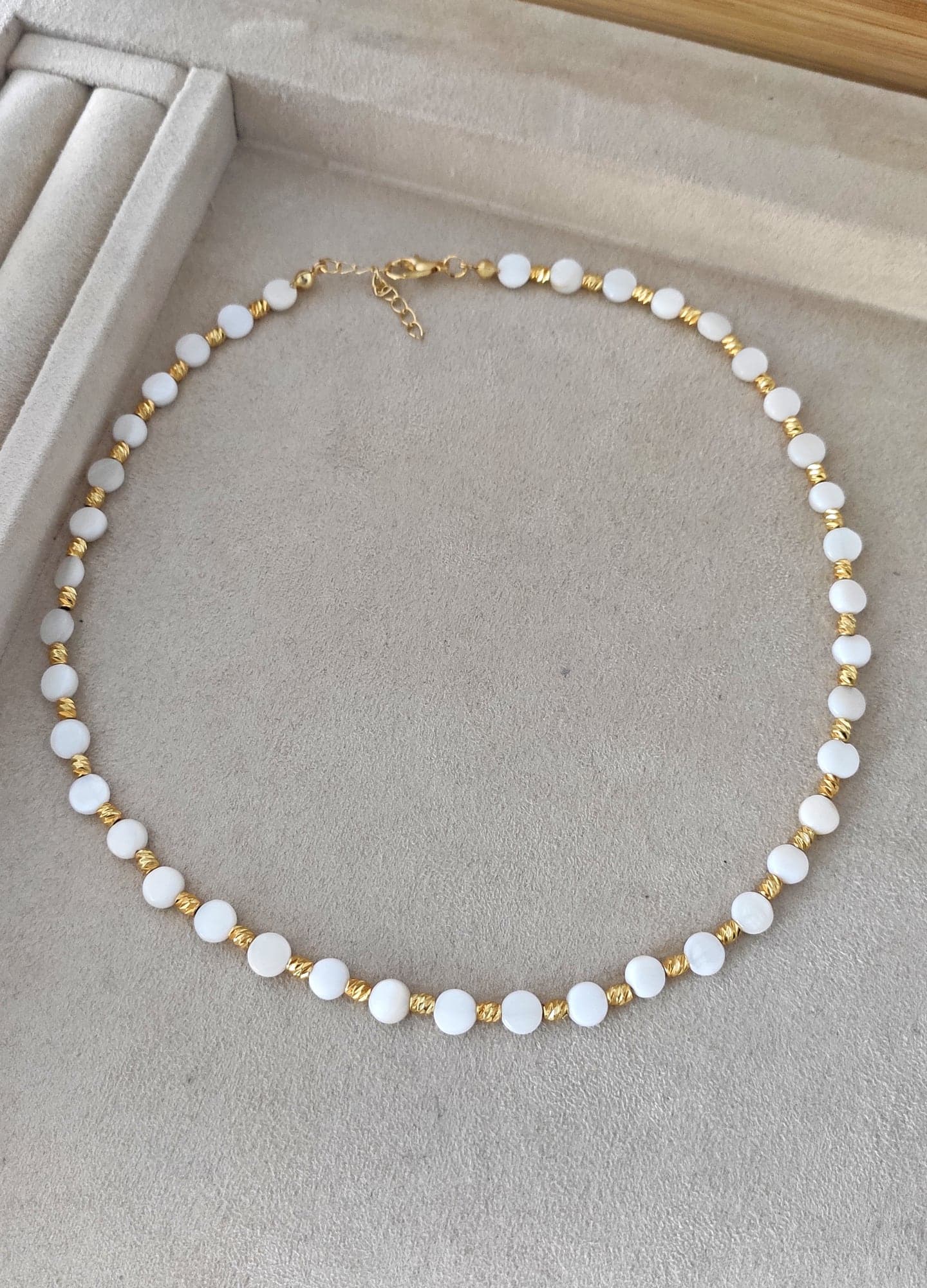Gold-Plated Brass, Mother-of-Pearl Stone Necklace