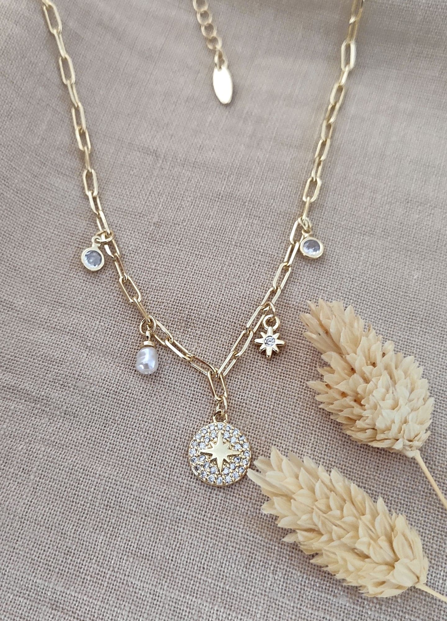 Gold-Plated Brass, Zircon Stone North Star Dangle Necklace