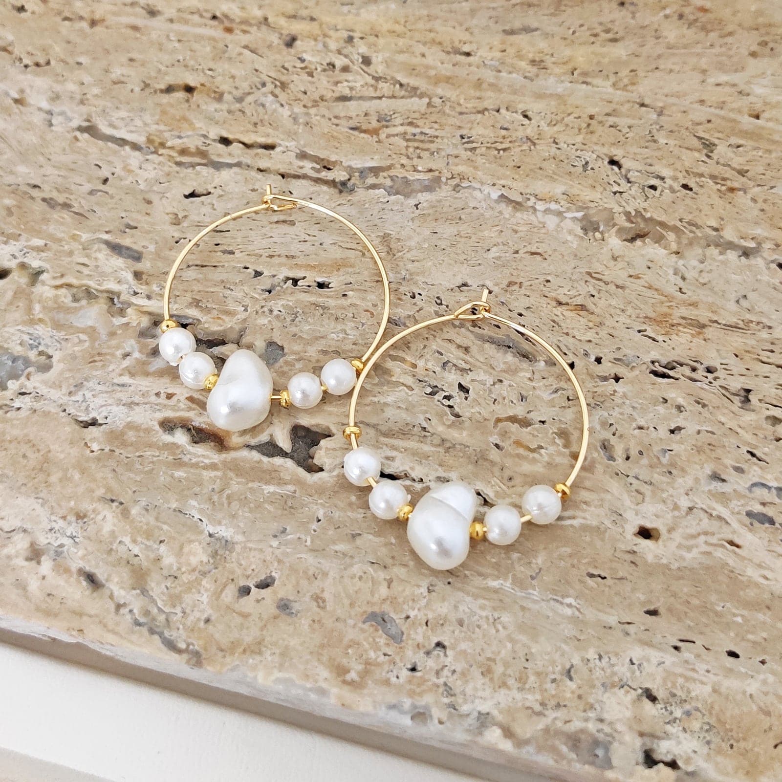 Gold Plated Brass Gold Ball and Plastic Bead Dangle Earrings
