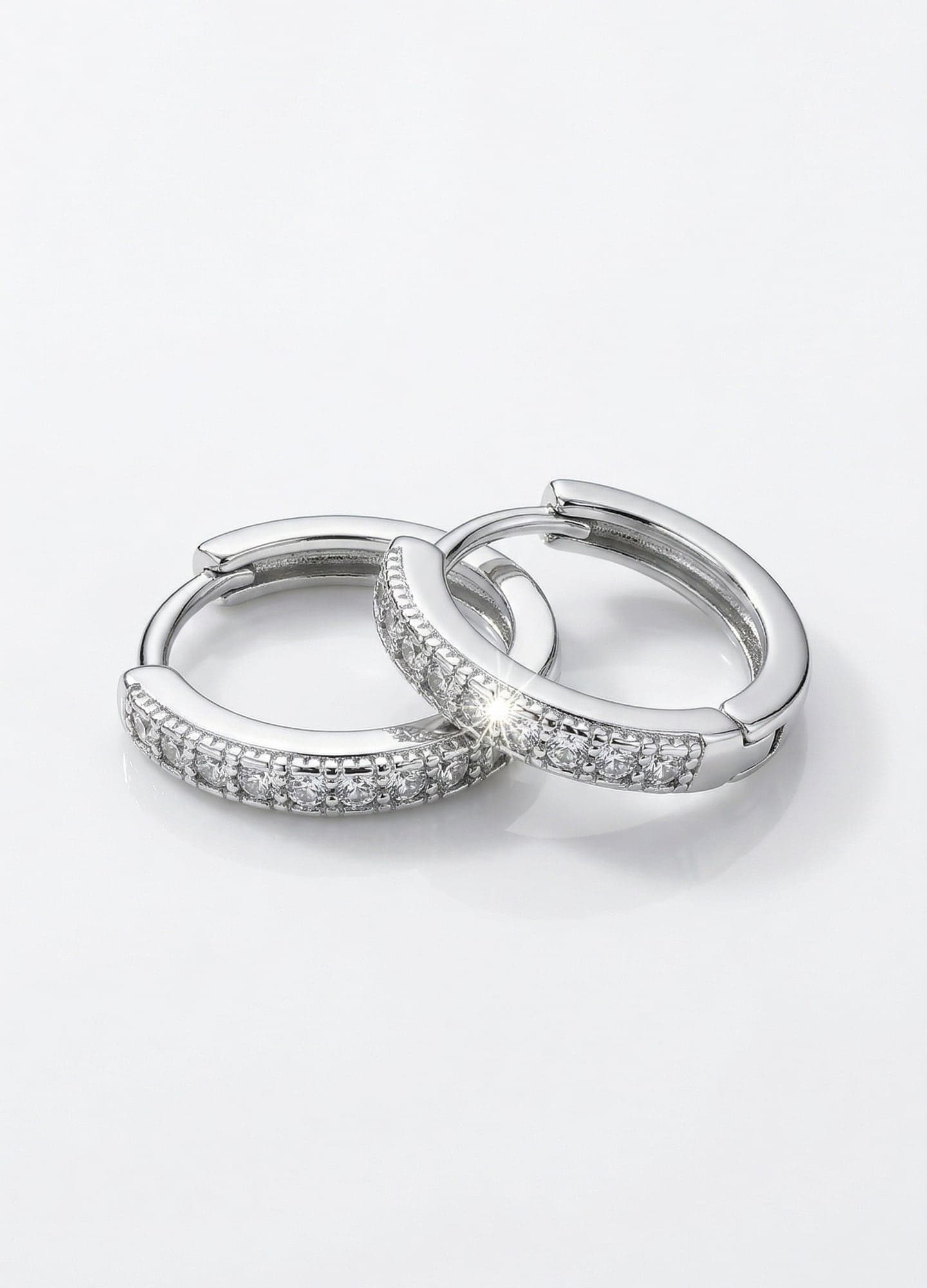 Rhodium Plated Zircon Stone Hoop Earrings in Brass