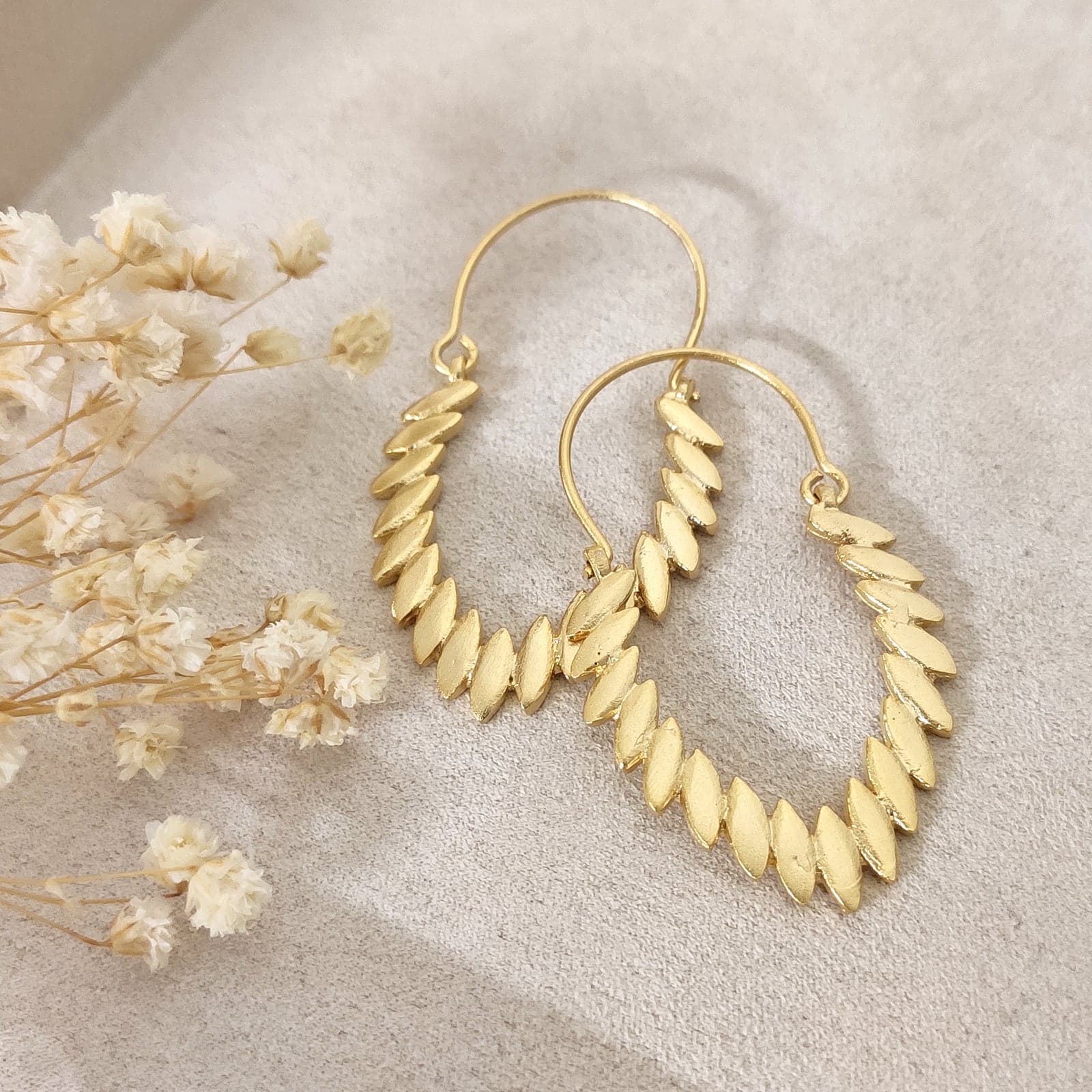 Gold Plated Wreath Earrings in Brass