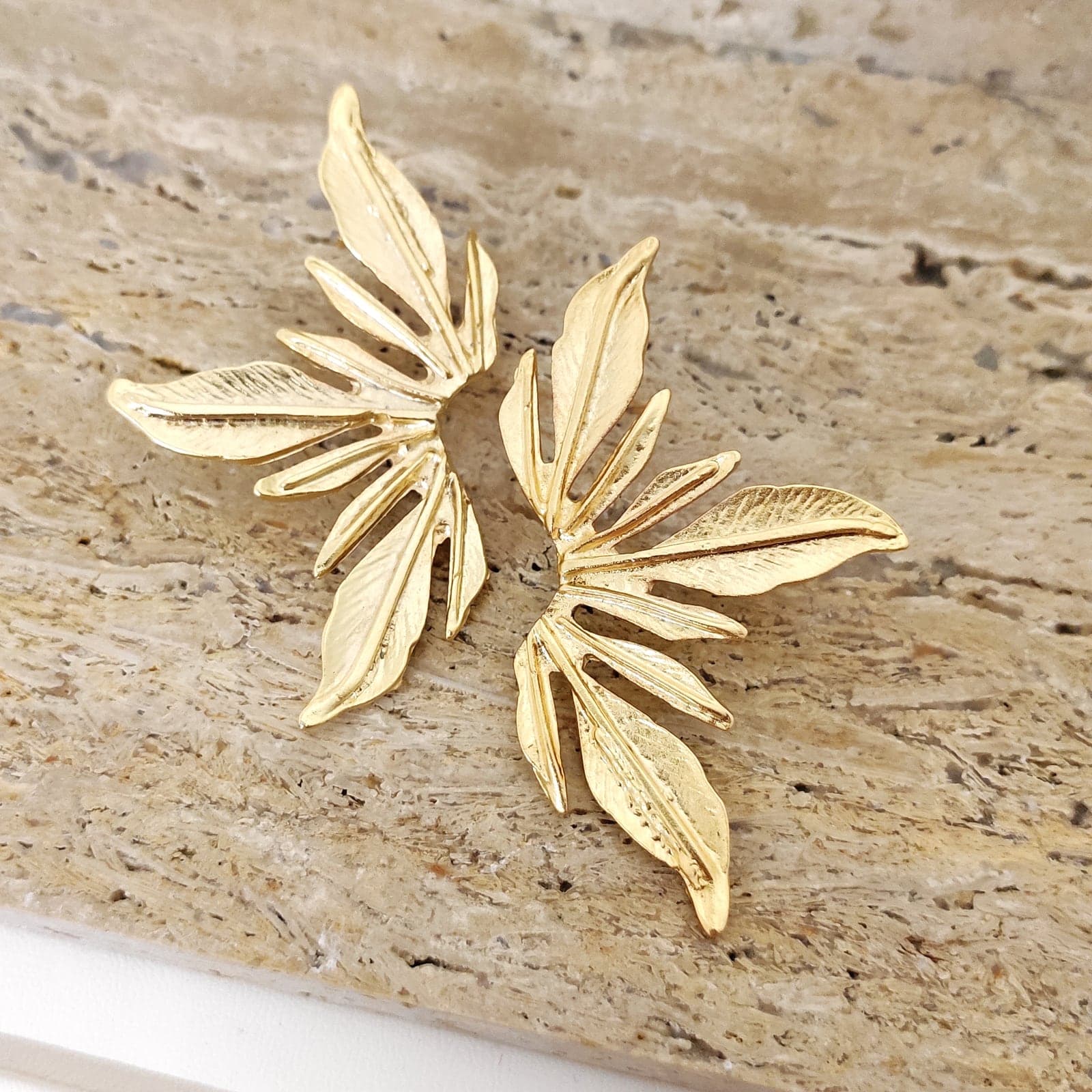 Gold Plated Half Leaf Model Earrings on Brass