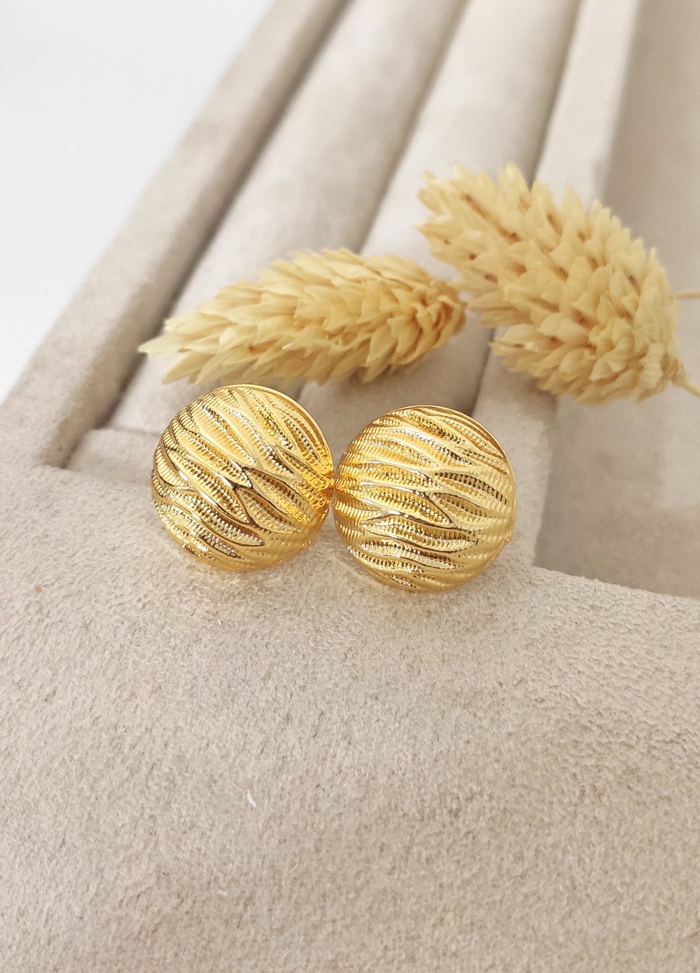 Brass with Gold Plated Patterned Hoop Stud Earrings