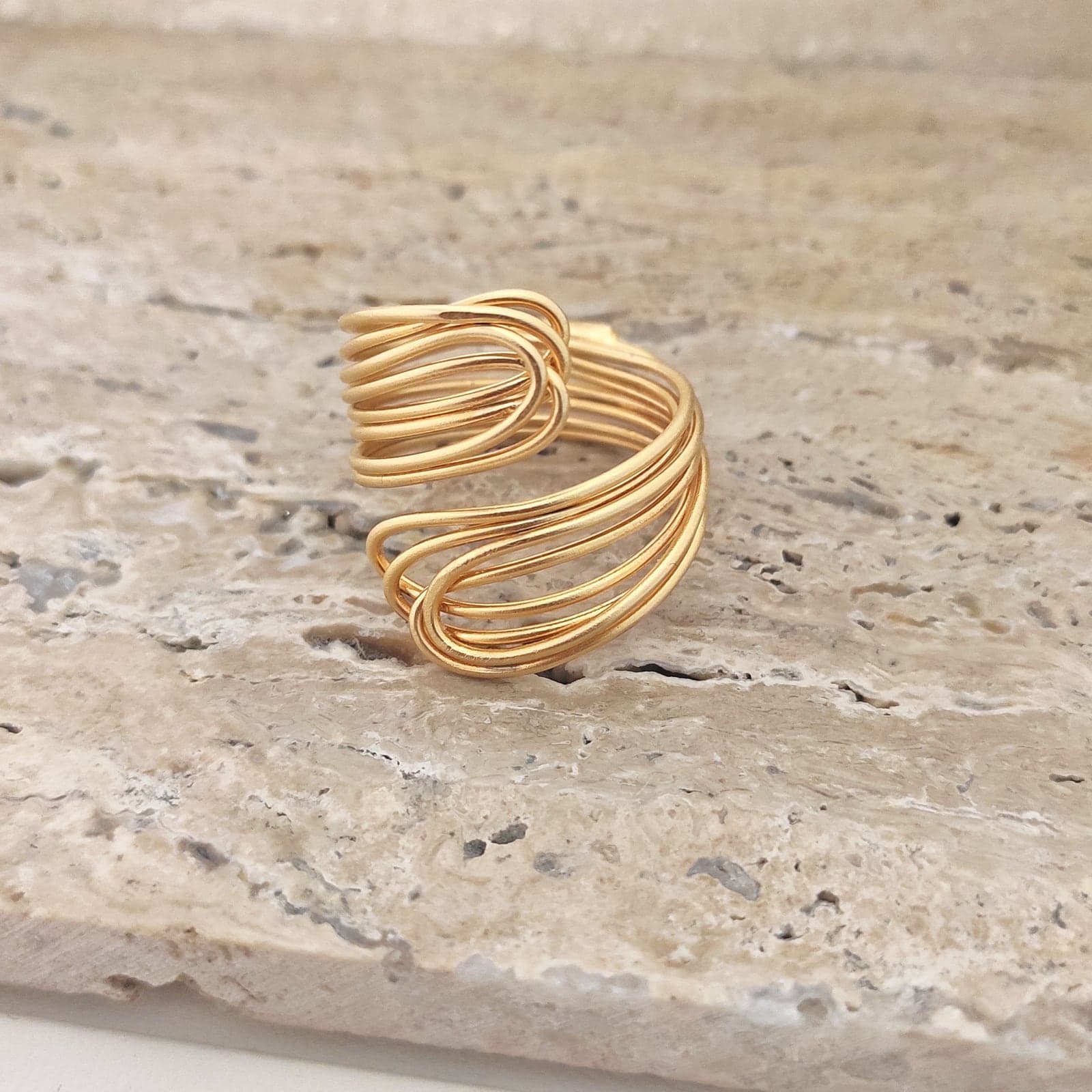 Gold Plated Spiral Adjustable Ring in Brass