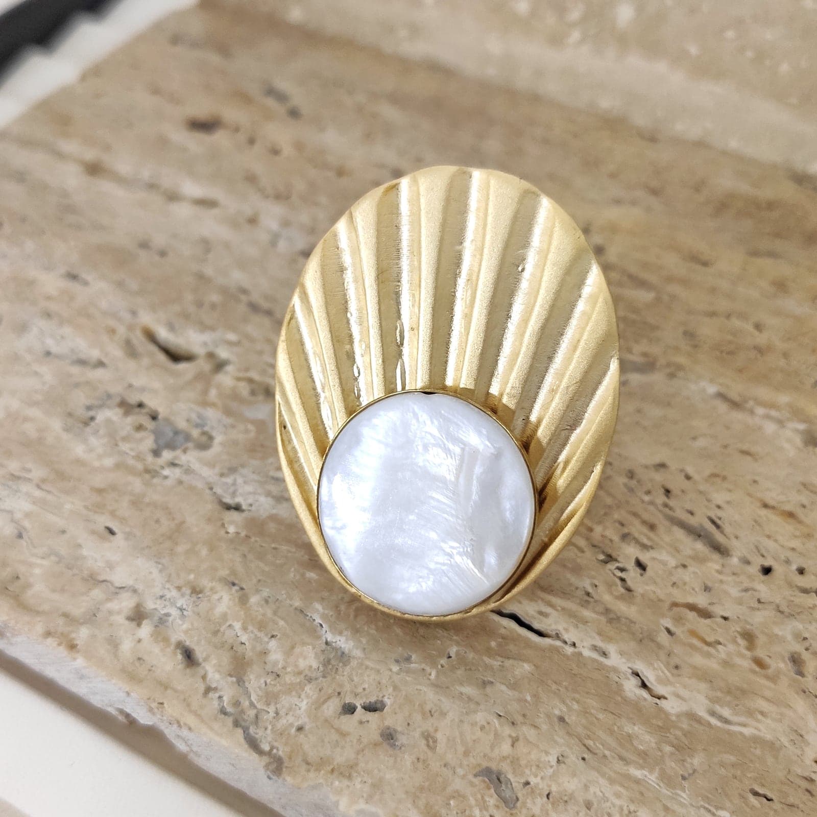 Gold Plated Agate Stone Adjustable Ring on Brass