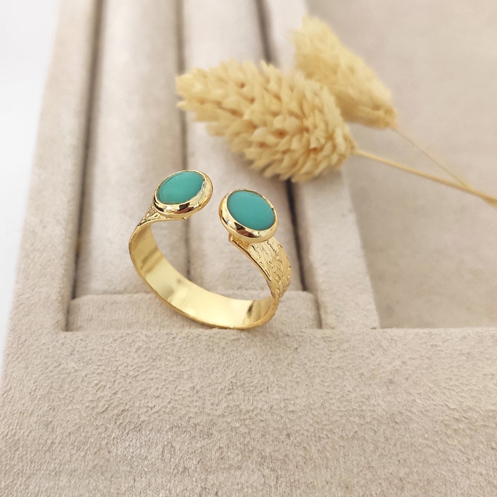 Brass with Gold Plated Agate Stone Adjustable Ring