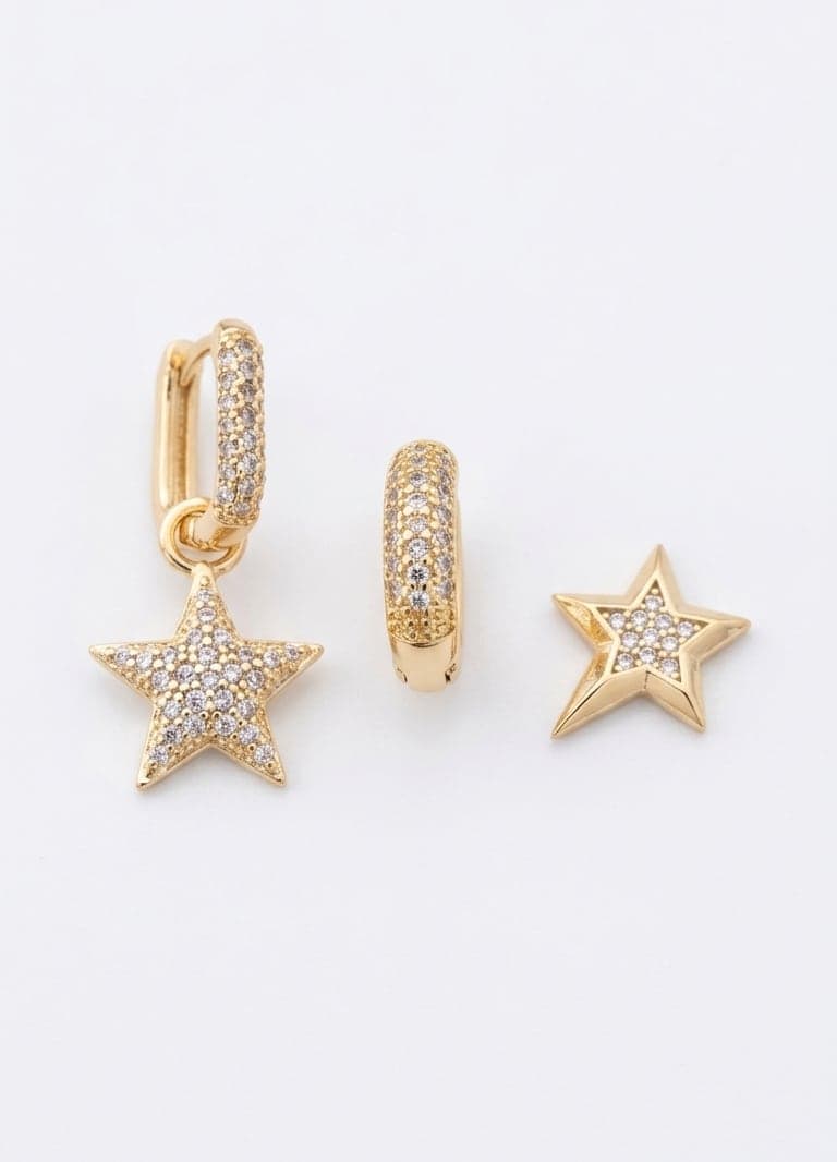 Gold Plated Zircon Stone Star Earrings Set on Steel (For One Ear)