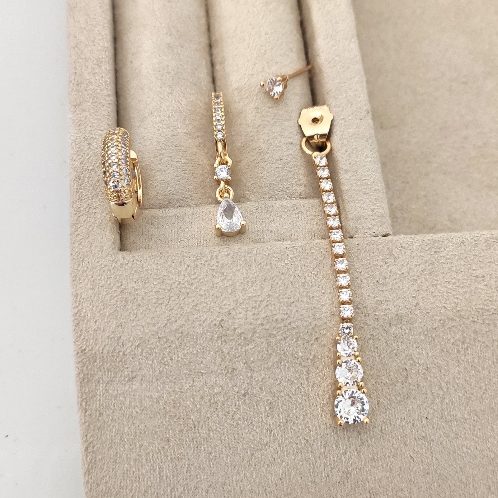 Gold Plated Zircon Stone Earrings Set on Steel (For One Ear)