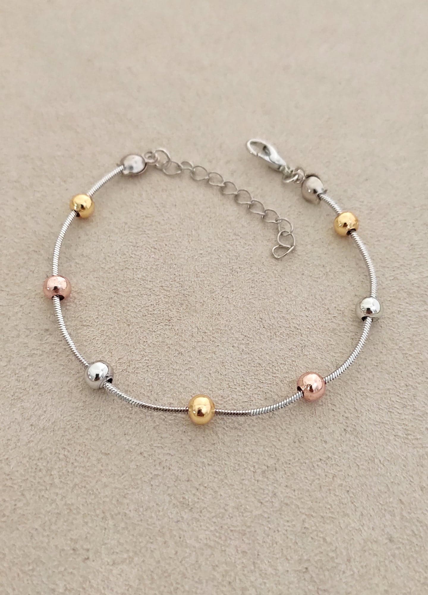 Rhodium Plated Brass Bracelet with Ball Detail