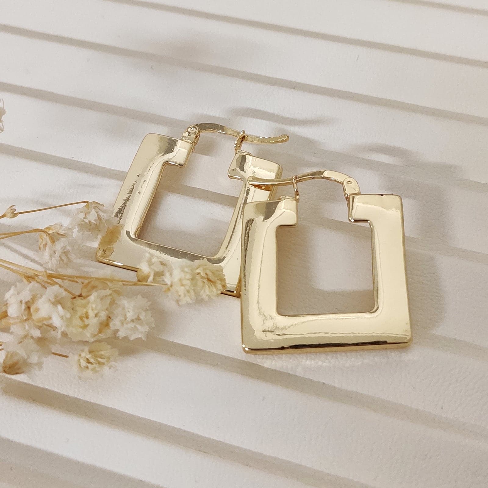 Gold Plated Brass Square Earrings