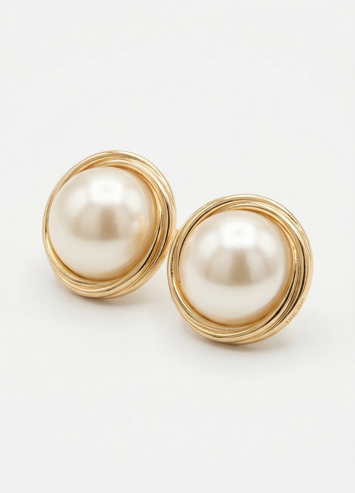 Gold Plated Zircon Stone and Plastic Pearl Detailed Nail Earrings on Brass