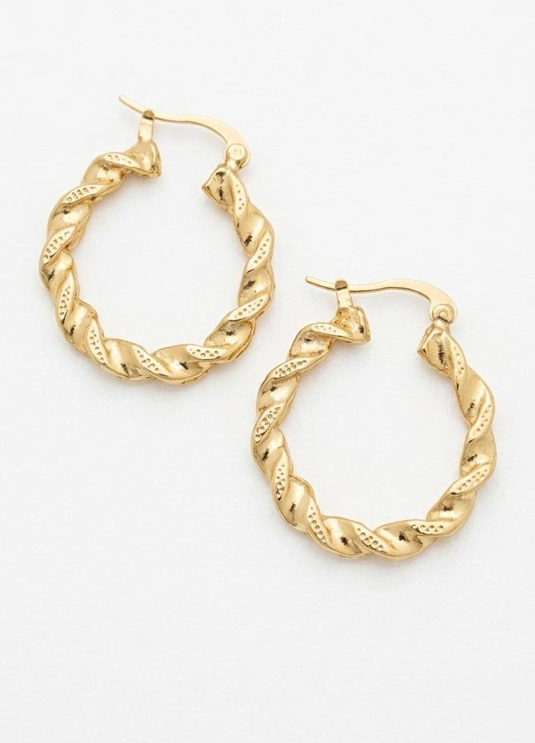 Gold Plated Brass Stud Detailed Hoop Earrings