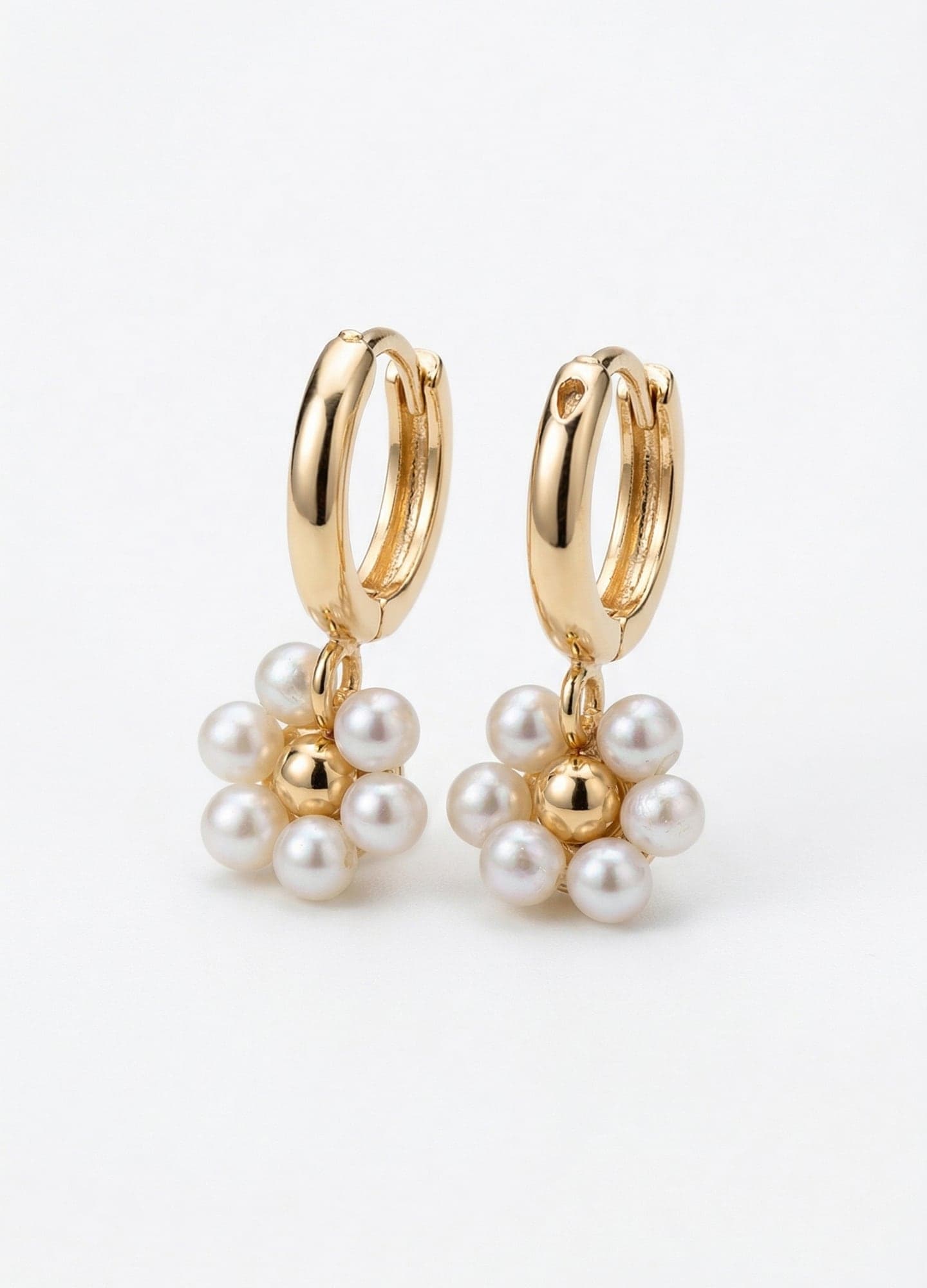 Brass Gold Plated Plastic Pearl Dangle Hoop Earrings